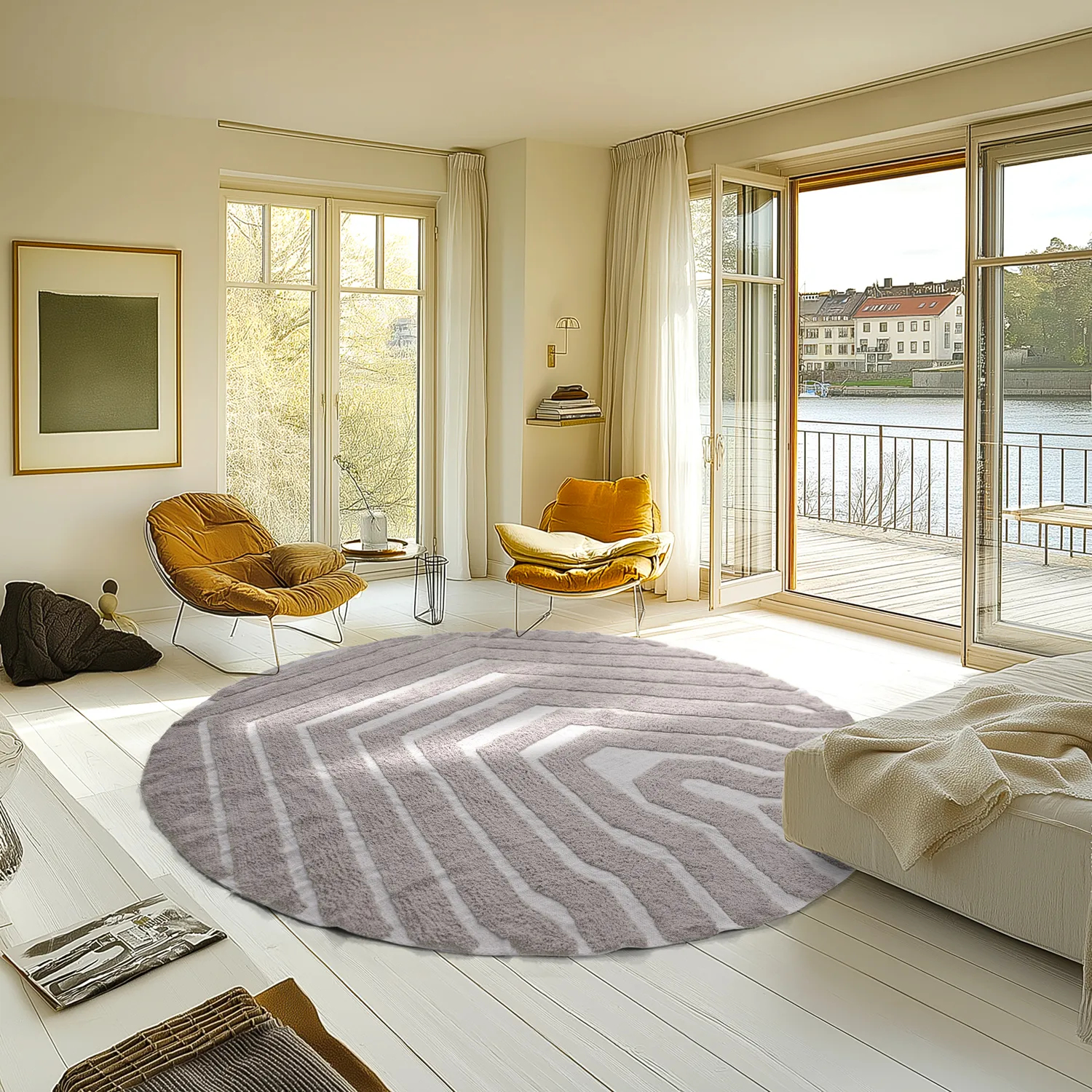 Round rug - Callista Natural Cotton Shaggy (taupe)