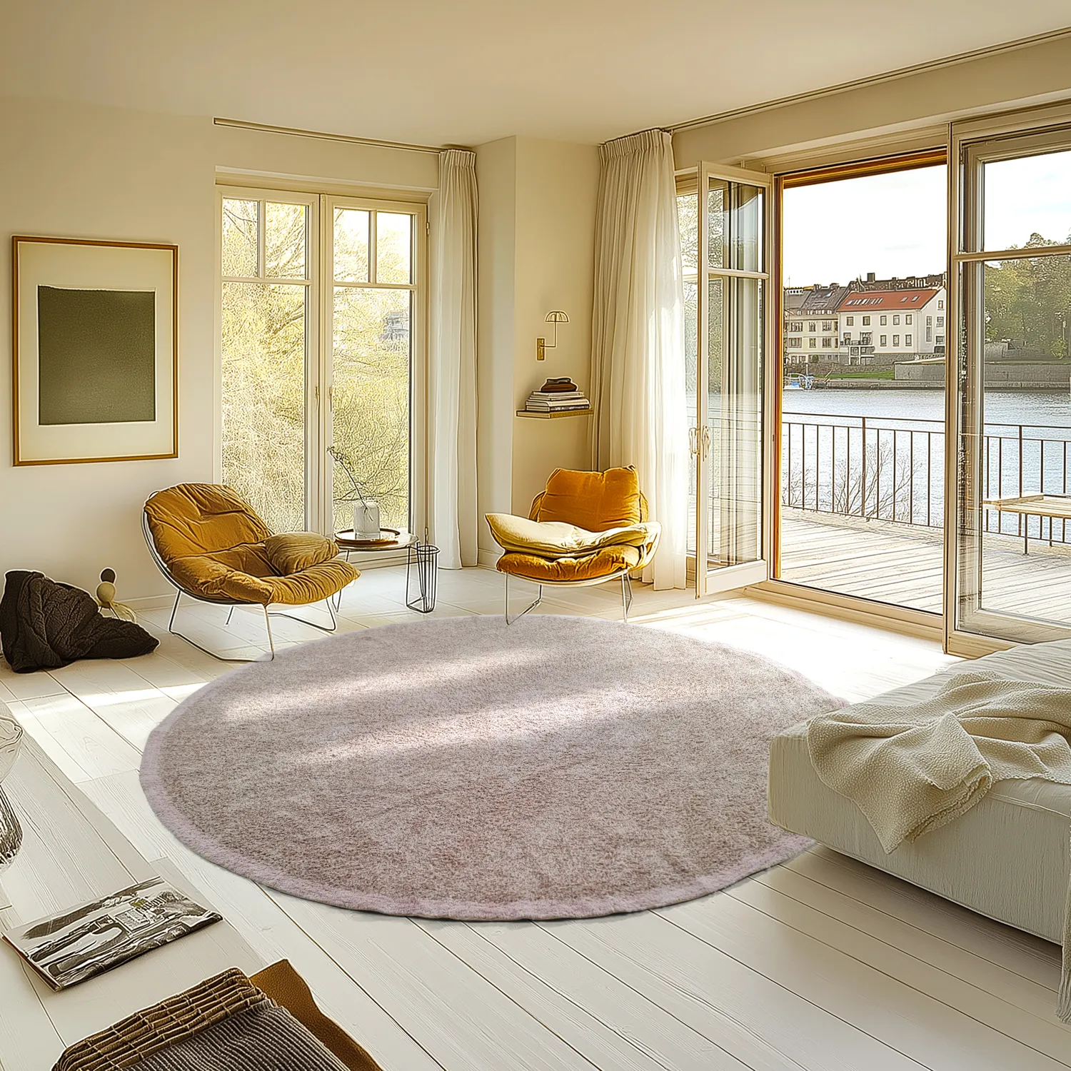 Round rug - Celina Natural Cotton Shaggy (taupe/lavender)