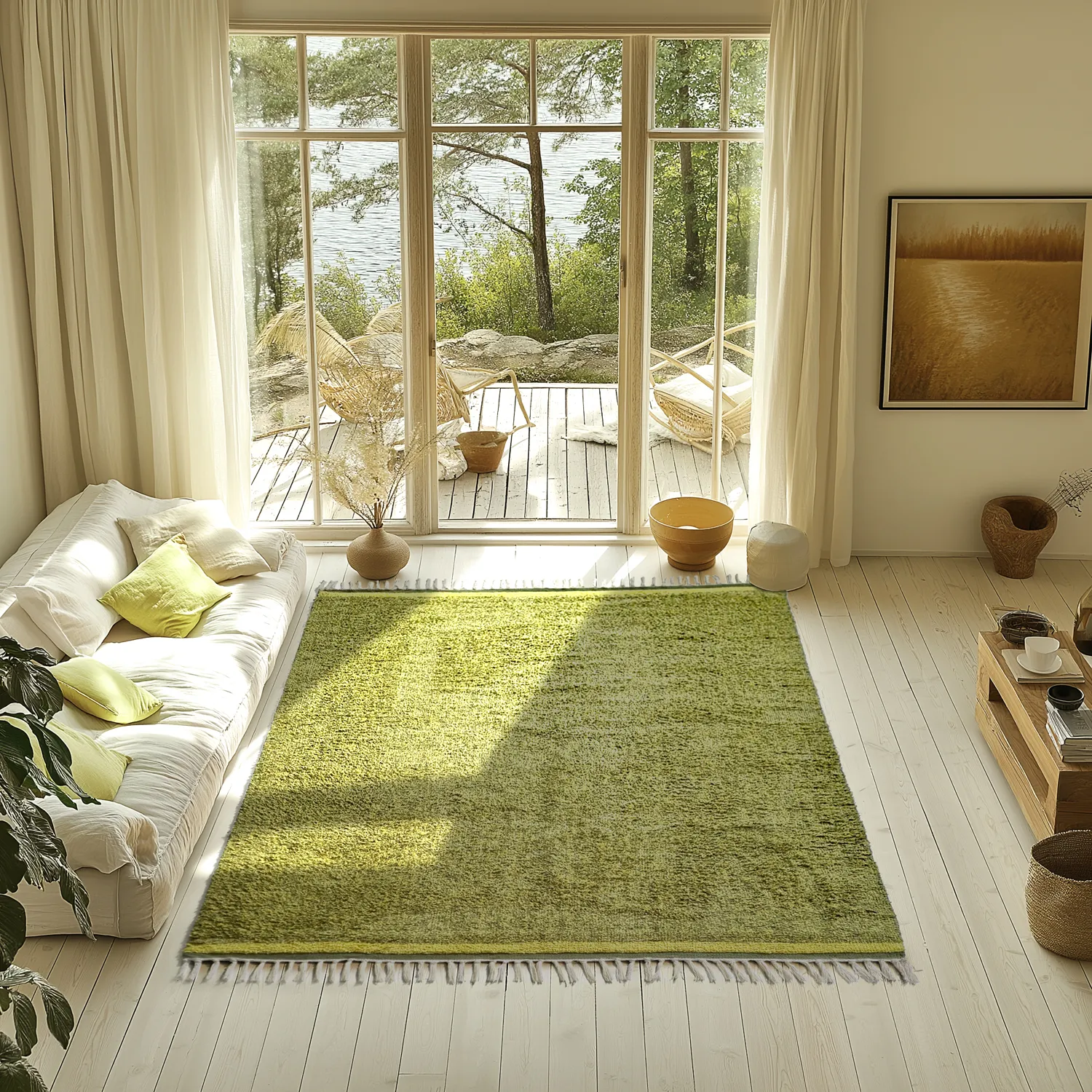 Shaggy rugs - Celina Natural Cotton Shaggy (green/yellow)