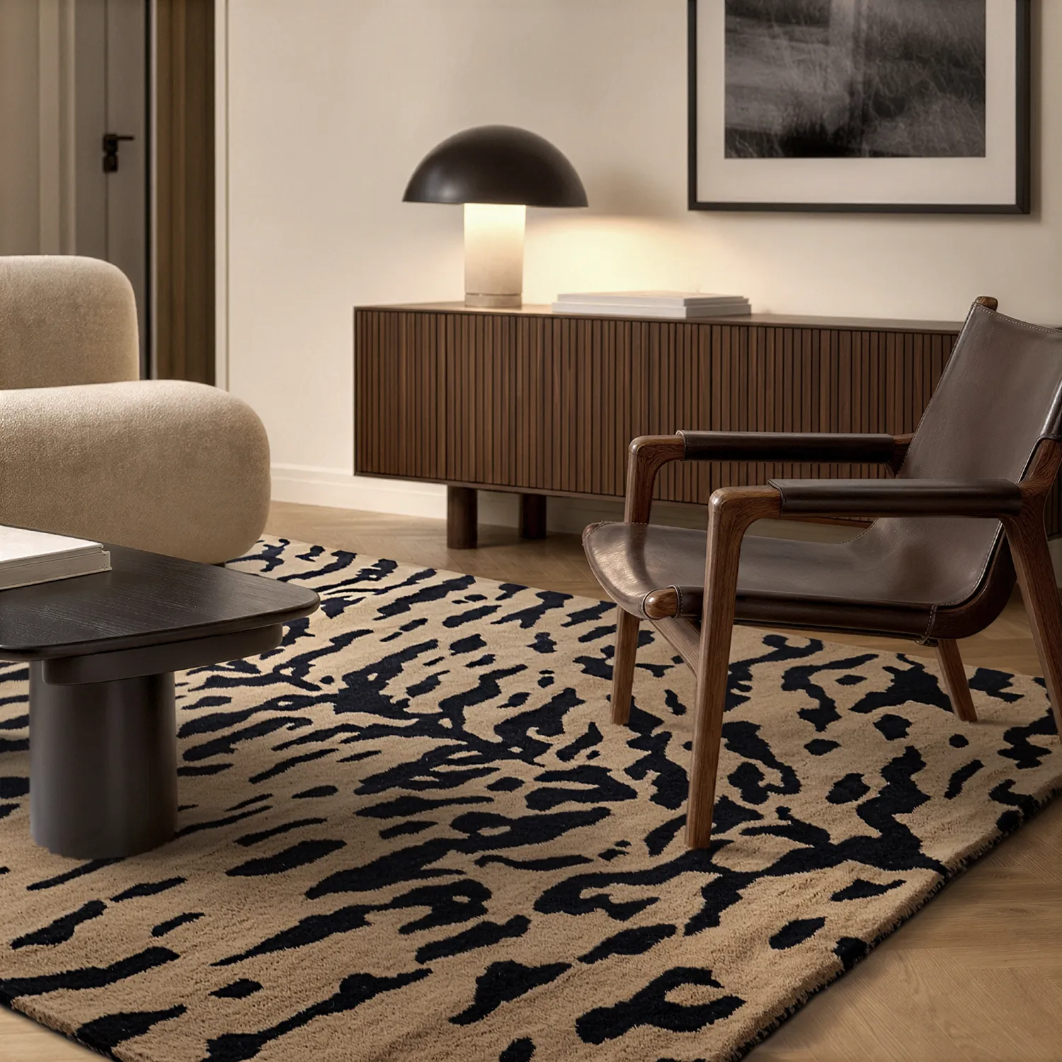 Shaggy rugs - Zebra Tufted Wool Premium (beige/black)