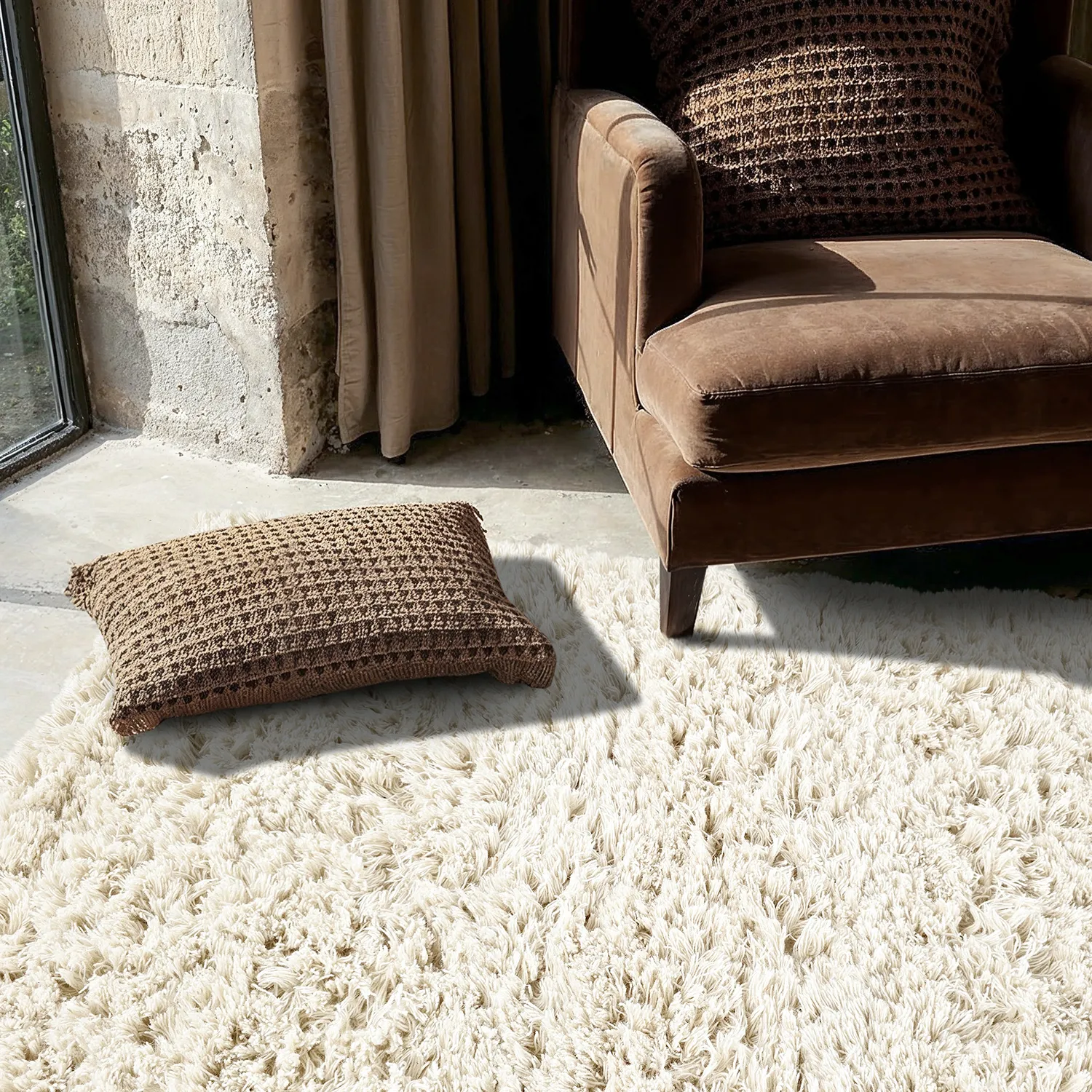 Shaggy rugs - Fassale Hand Woven Wool Shaggy (white)