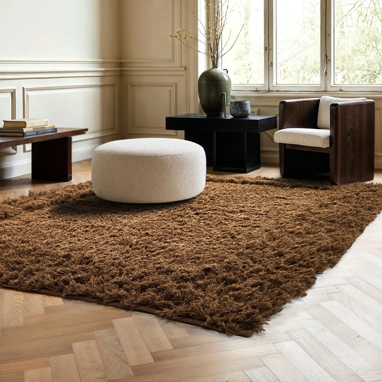 Shaggy rugs - Melilla Hand Woven Wool Shaggy (brown)
