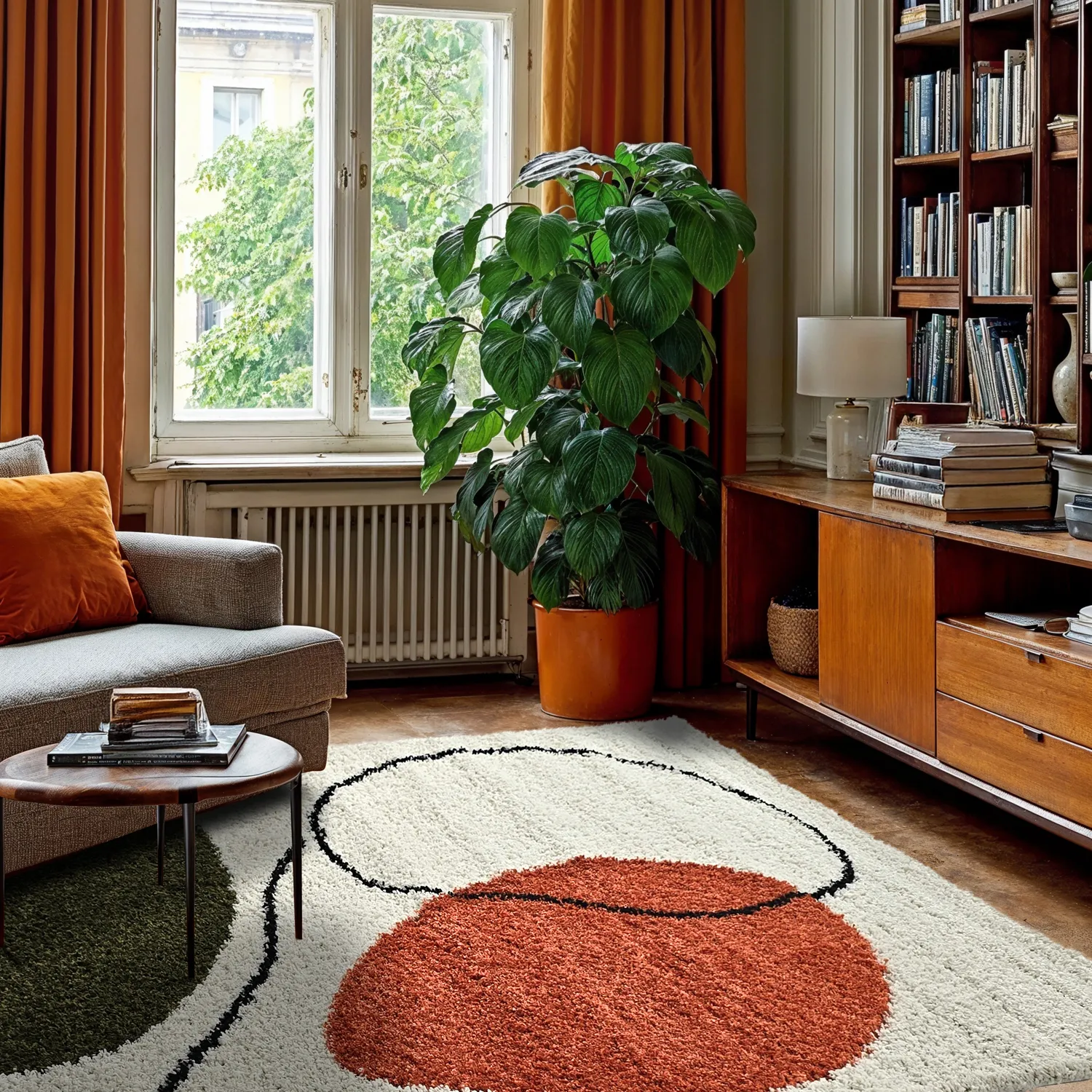 Shaggy rugs - Sanghar (white/orange/green)