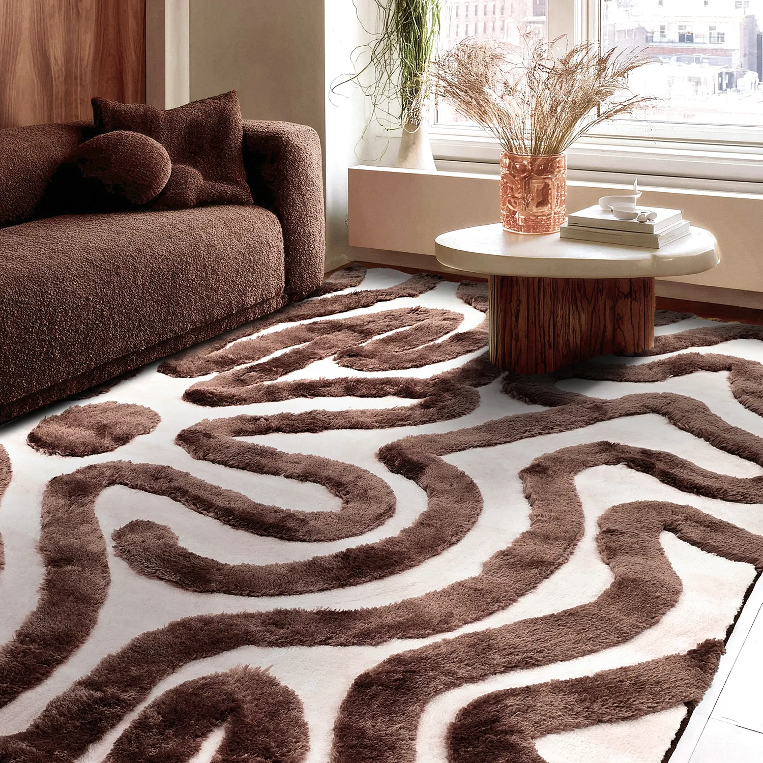 Shaggy rugs - Akaba (brown/light pink)
