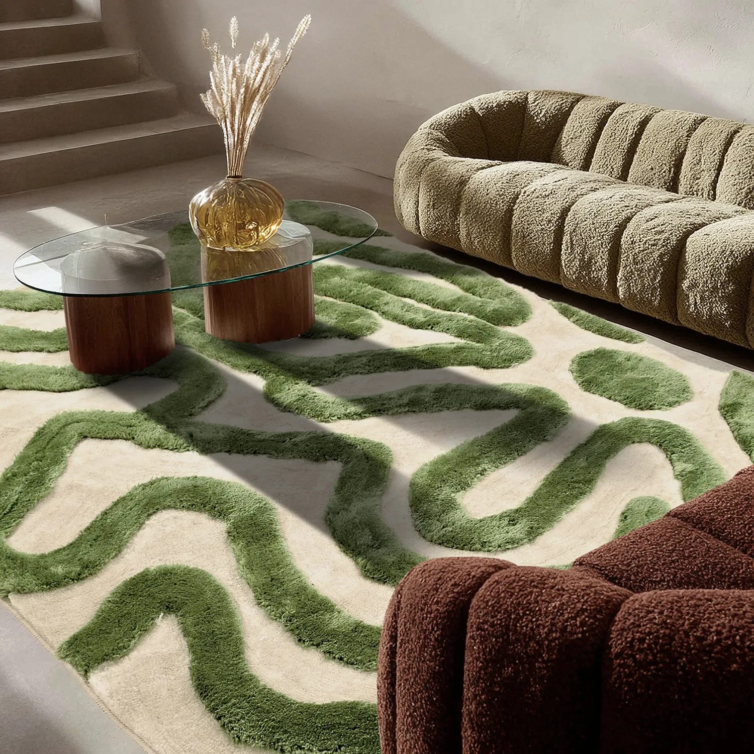 Shaggy rugs - Akaba (cream/green)