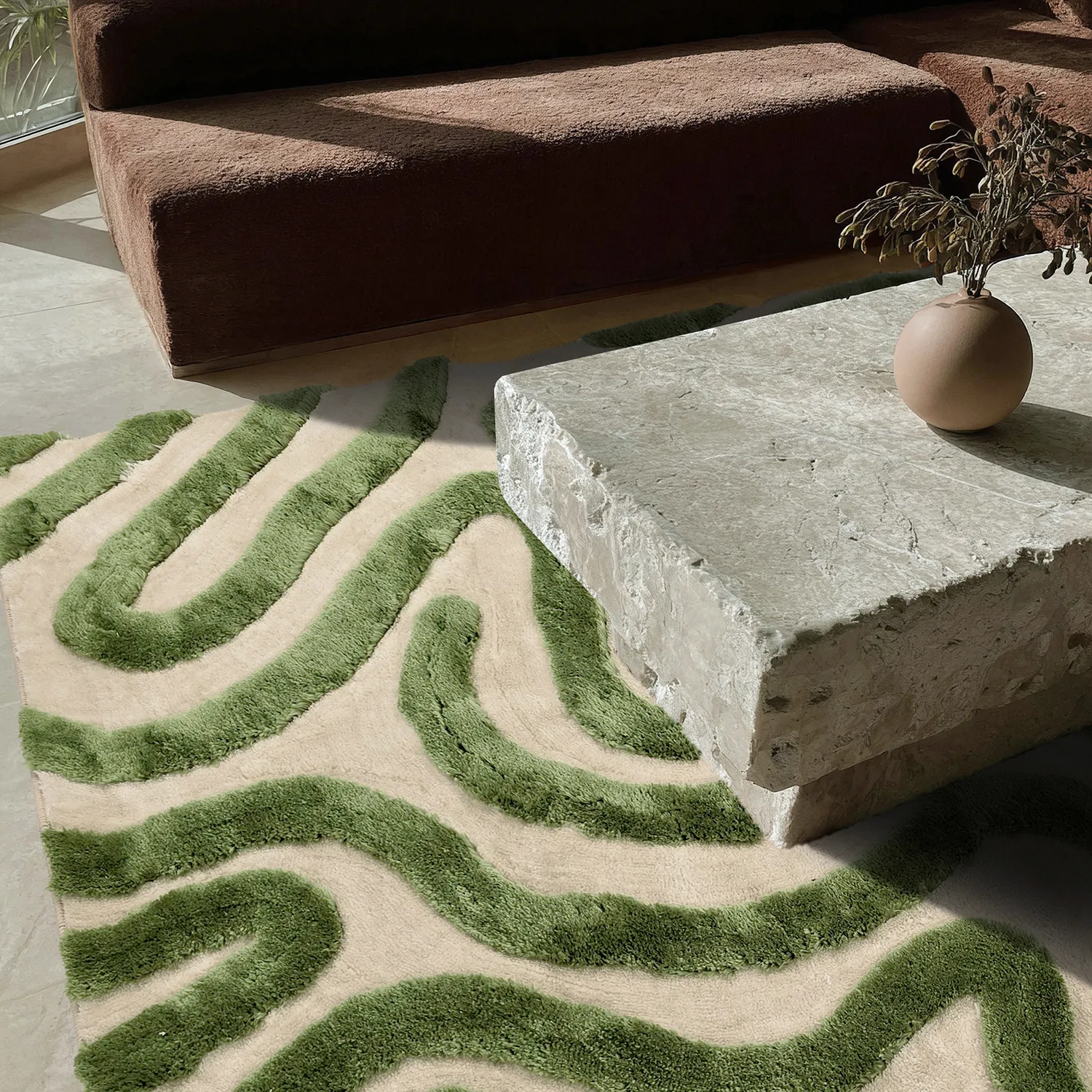Shaggy rugs - Akaba (cream/green)