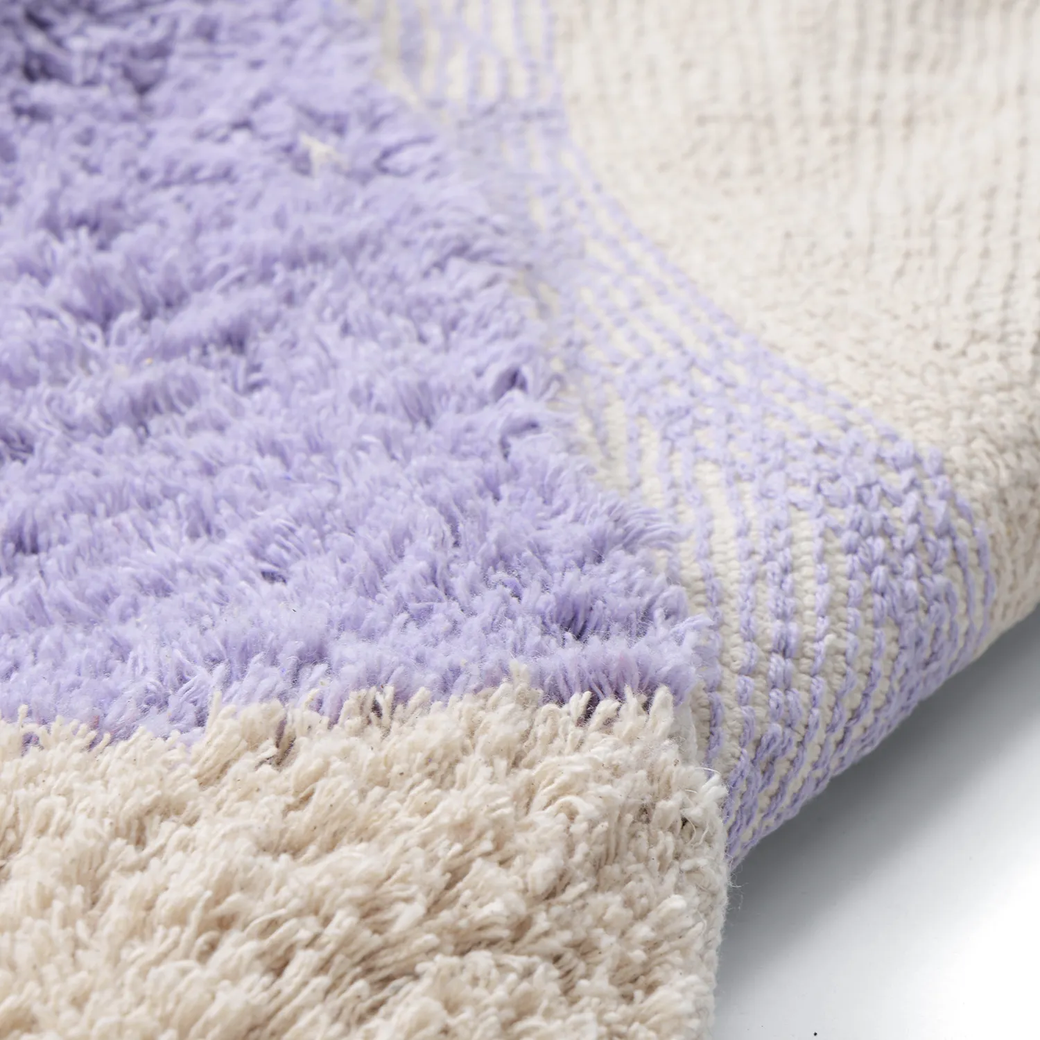 Round rug - Amira Natural Cotton Shaggy (purple/beige)