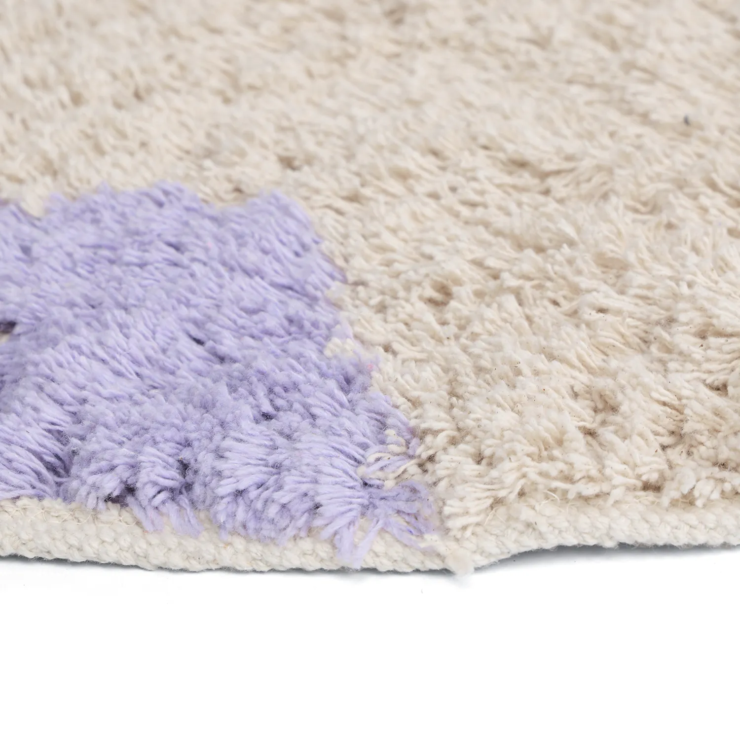 Round rug - Amira Natural Cotton Shaggy (purple/beige)