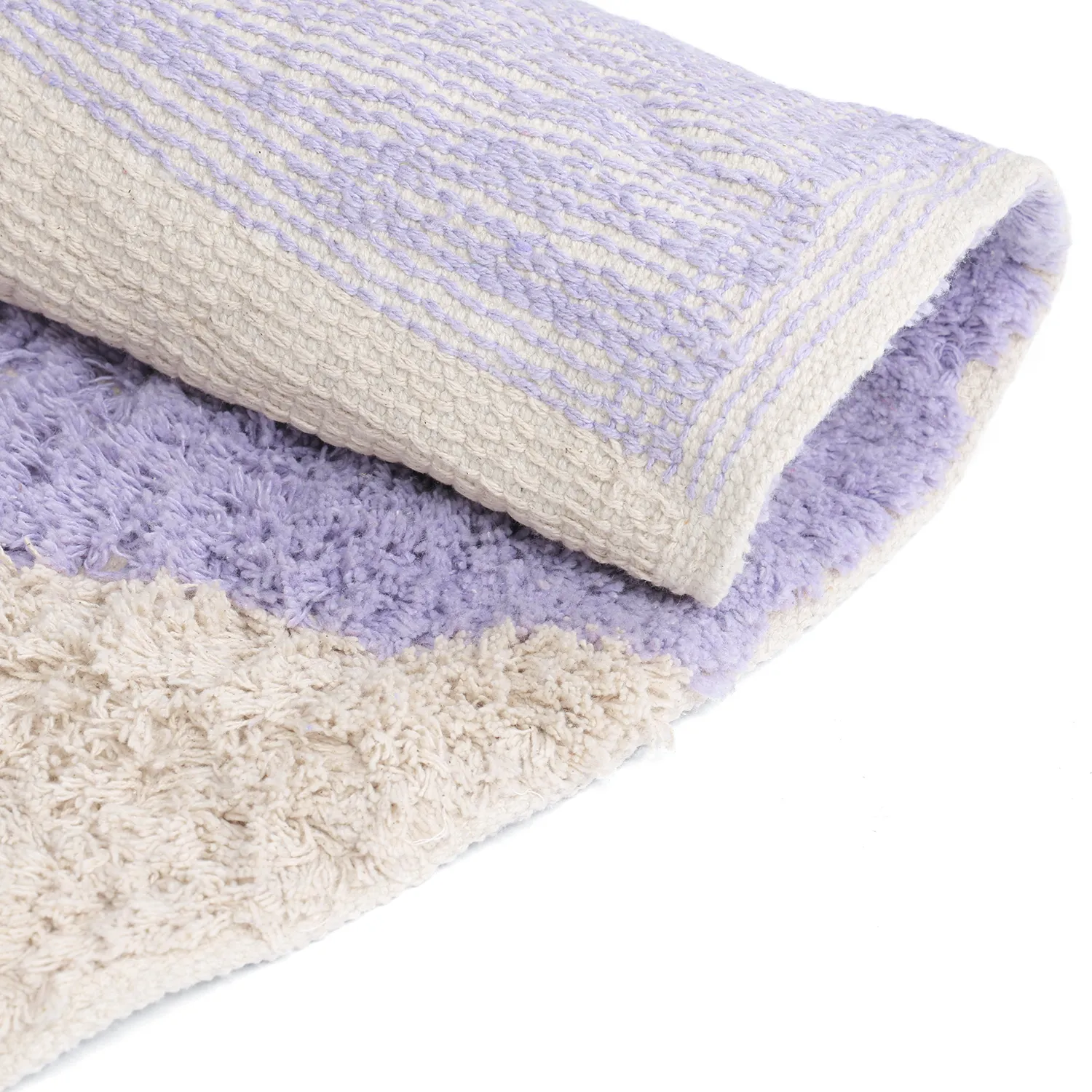 Round rug - Amira Natural Cotton Shaggy (purple/beige)