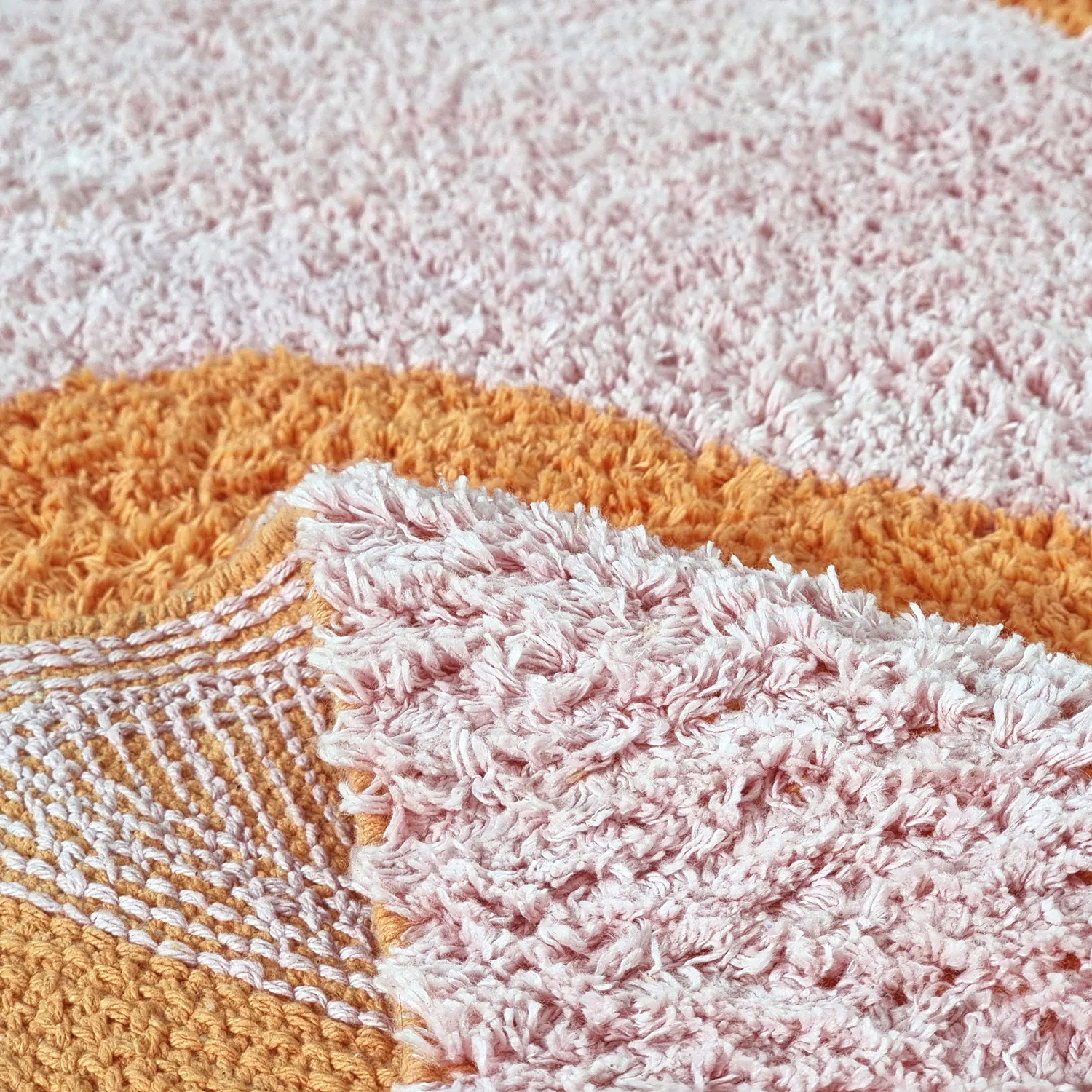 Round rug - Amira Natural Cotton Shaggy (orange/pink)