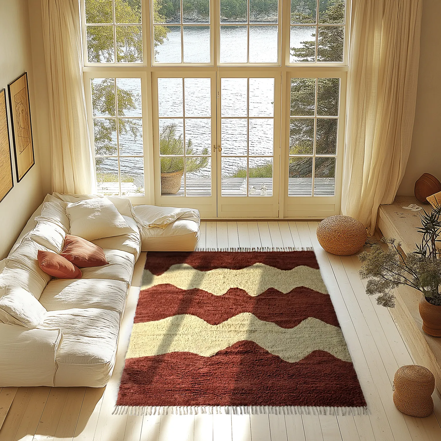 Shaggy rugs - Amira Natural Cotton Shaggy (red/beige)