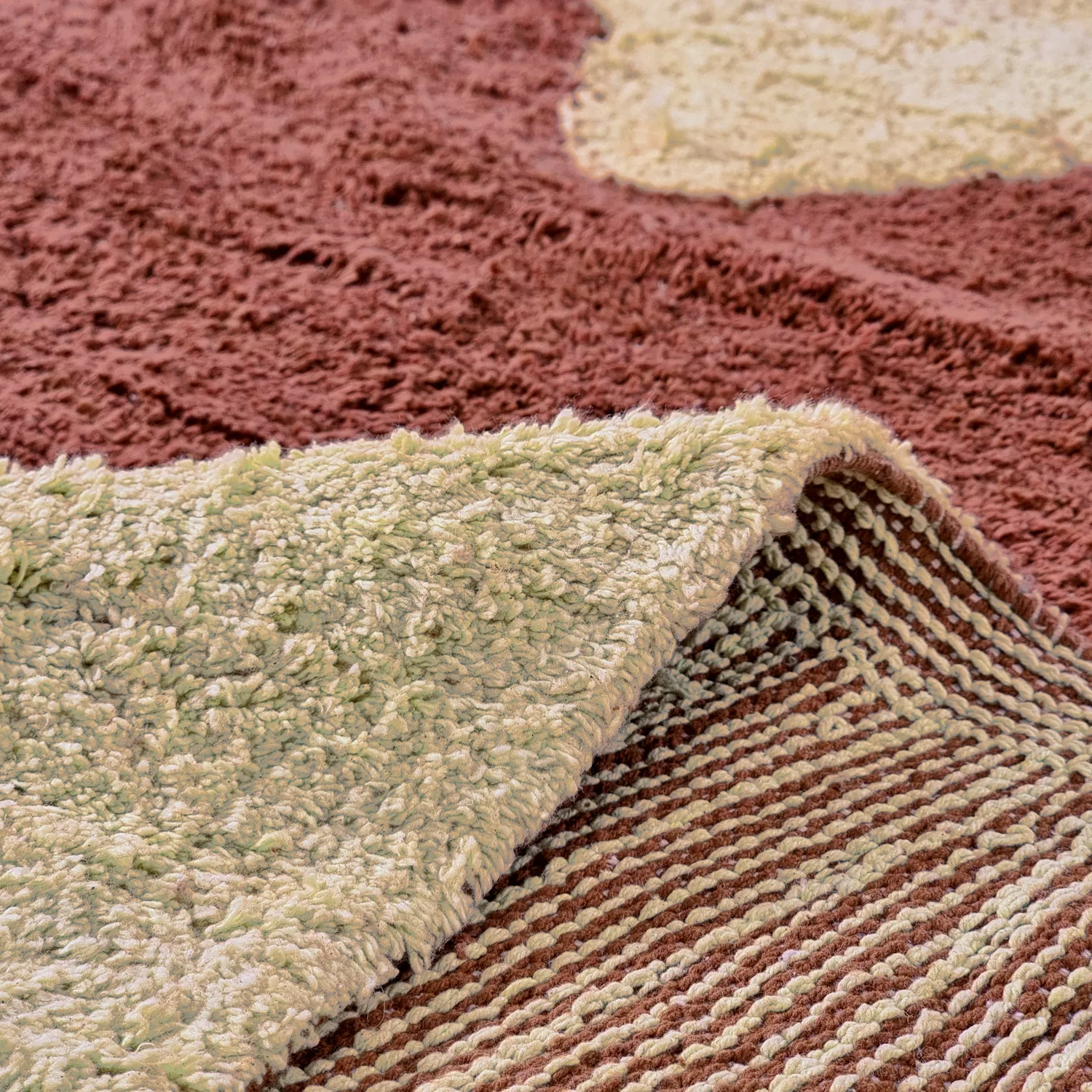 Round rug - Amira Natural Cotton Shaggy (red/beige)