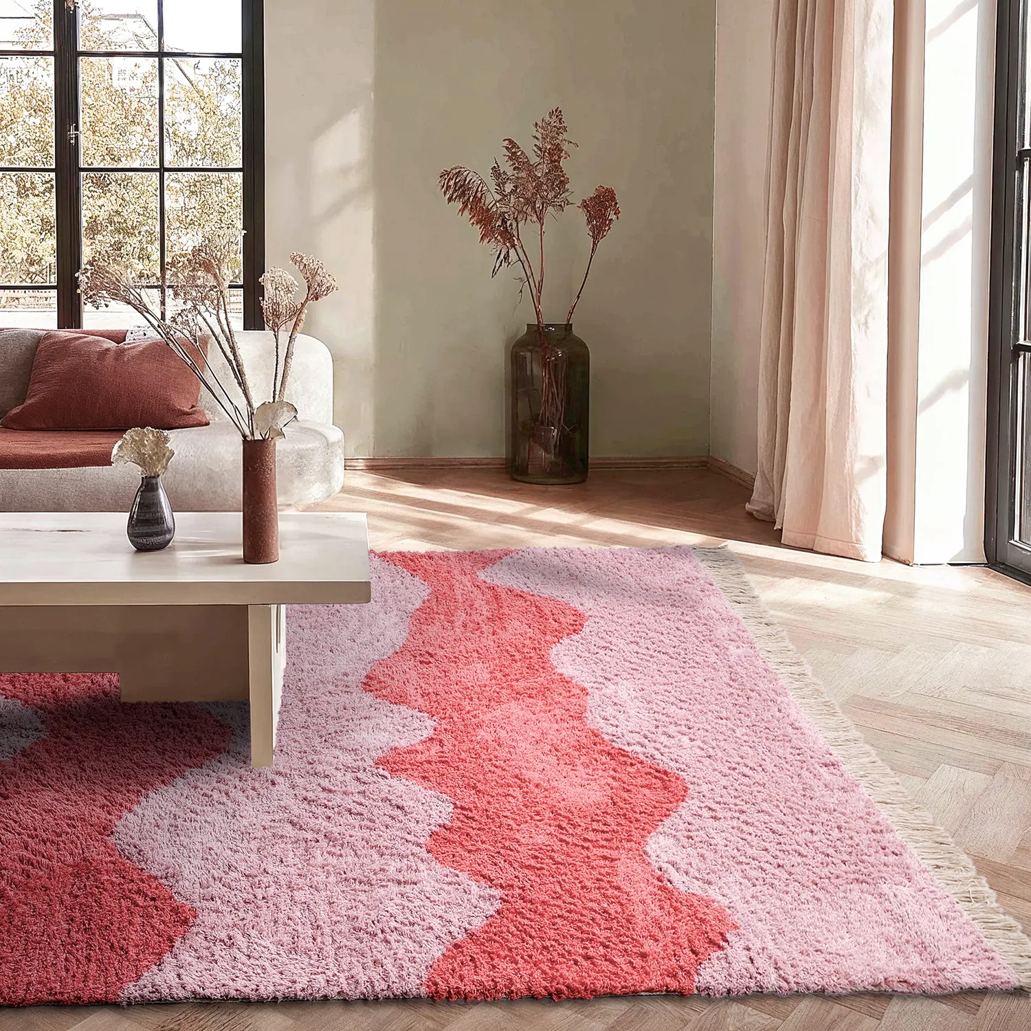 Shaggy rugs - Amira Natural Cotton Shaggy (pink)