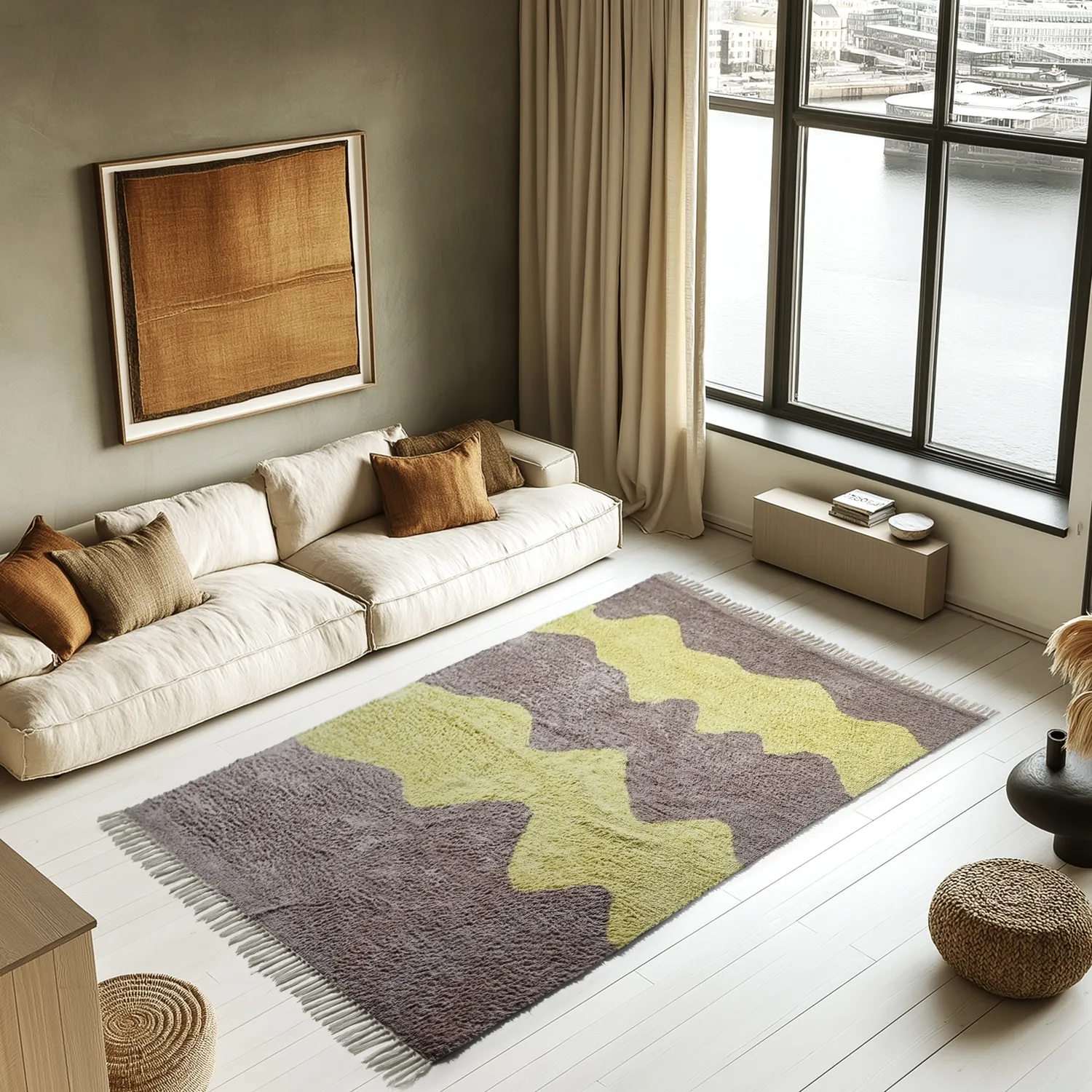Shaggy rugs - Amira Natural Cotton Shaggy (taupe/yellow)