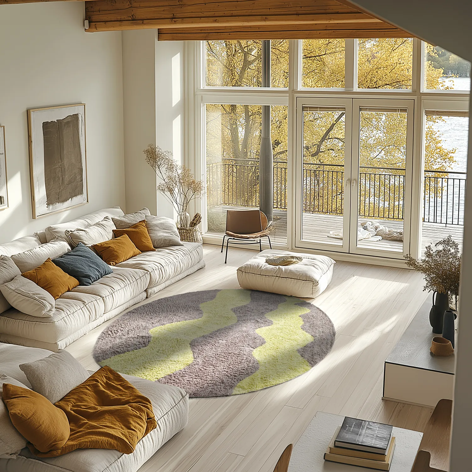 Round rug - Amira Natural Cotton Shaggy (taupe/yellow)