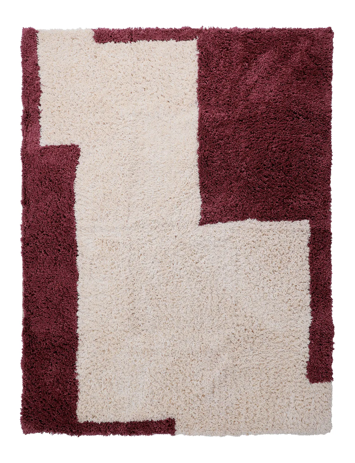 Shaggy rugs - Begur Natural Cotton Shaggy (off-white/burgundy)