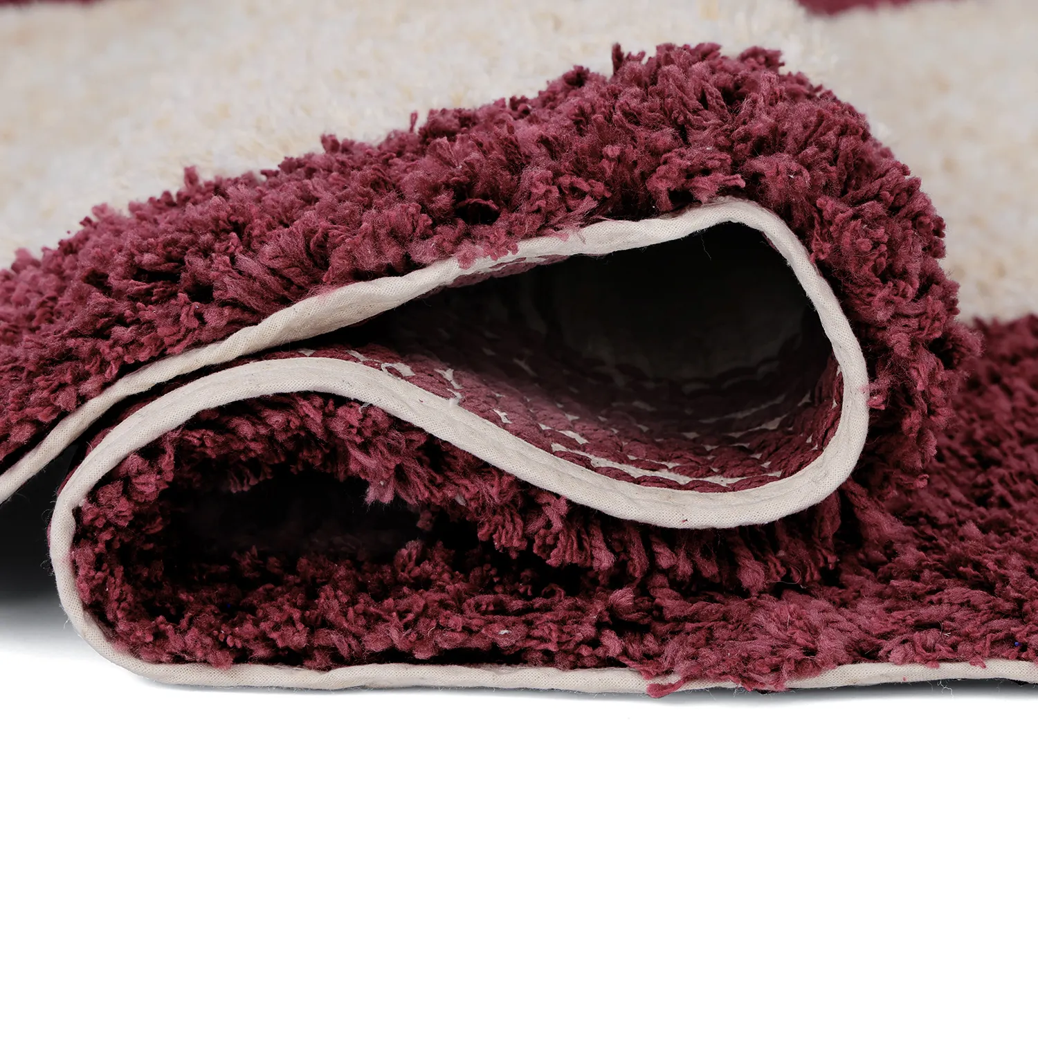 Shaggy rugs - Begur Natural Cotton Shaggy (off-white/burgundy)