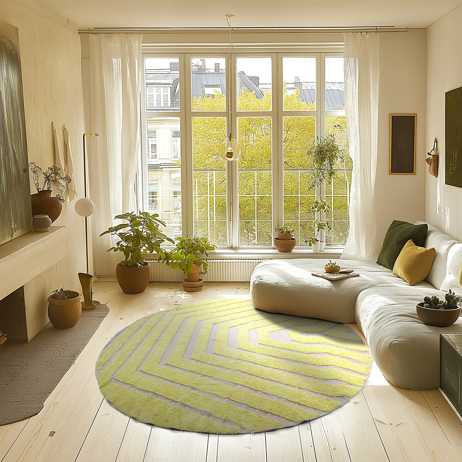 Round rug - Callista Natural Cotton Shaggy (yellow)