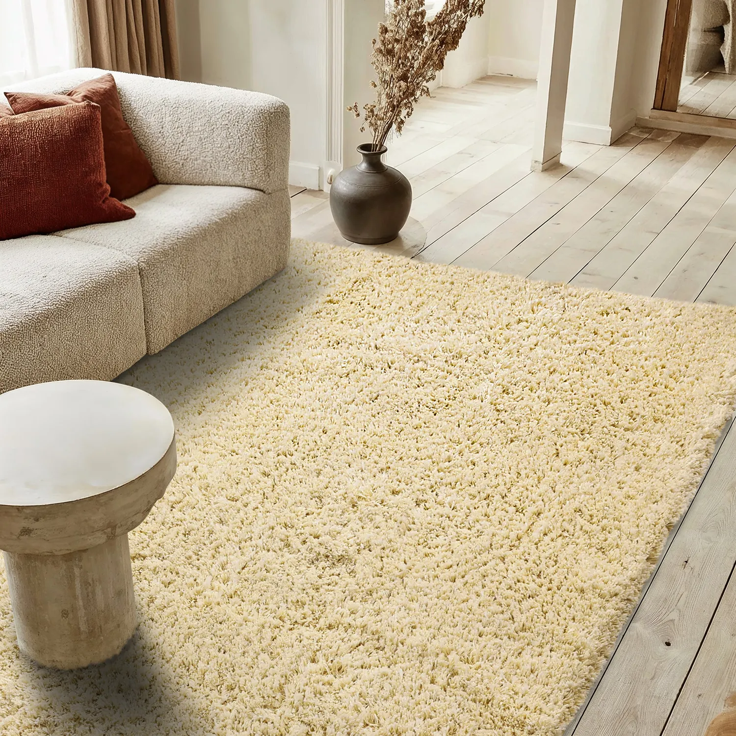 Shaggy rugs - Combarro Solid Cotton Shaggy (light yellow)