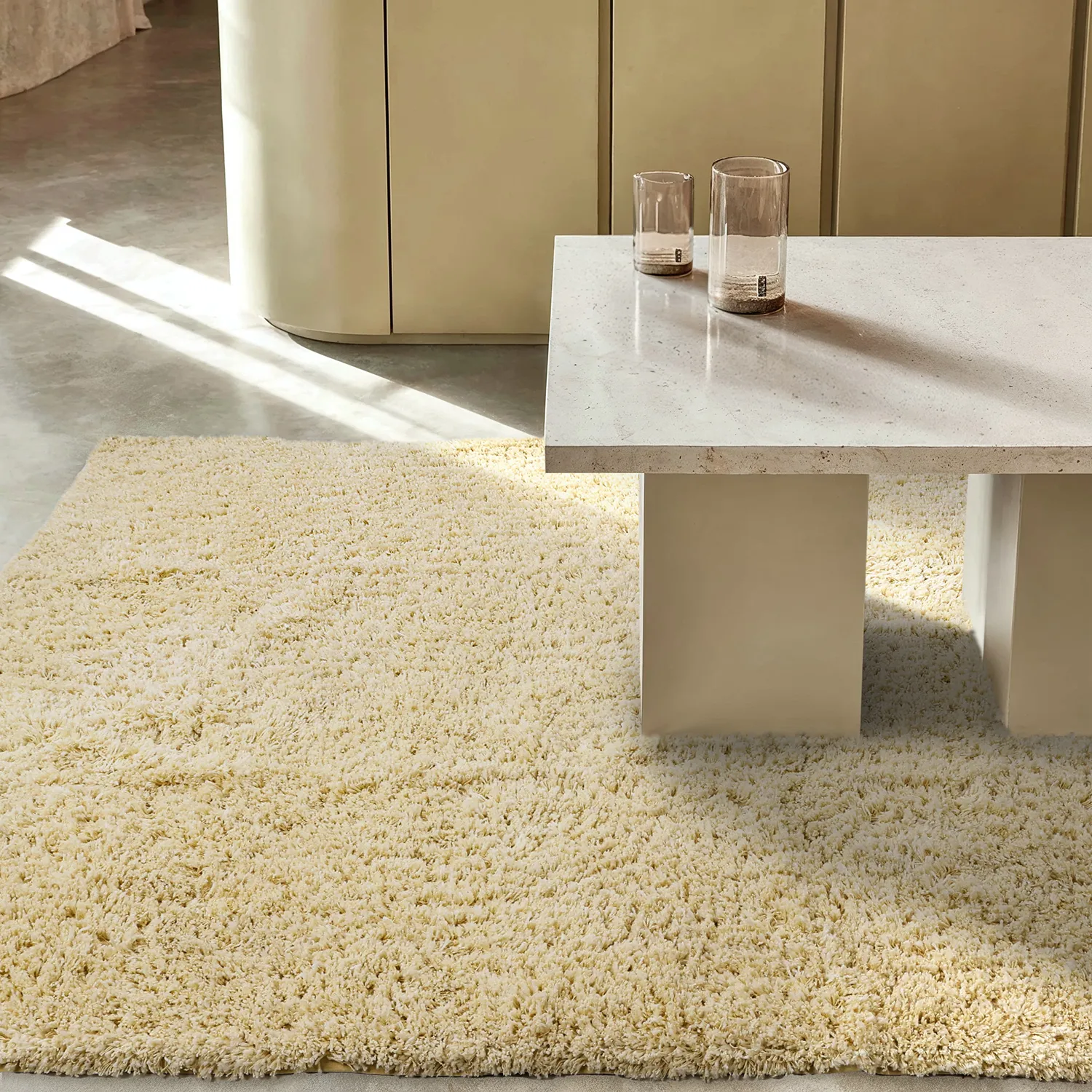 Shaggy rugs - Combarro Solid Cotton Shaggy (light yellow)