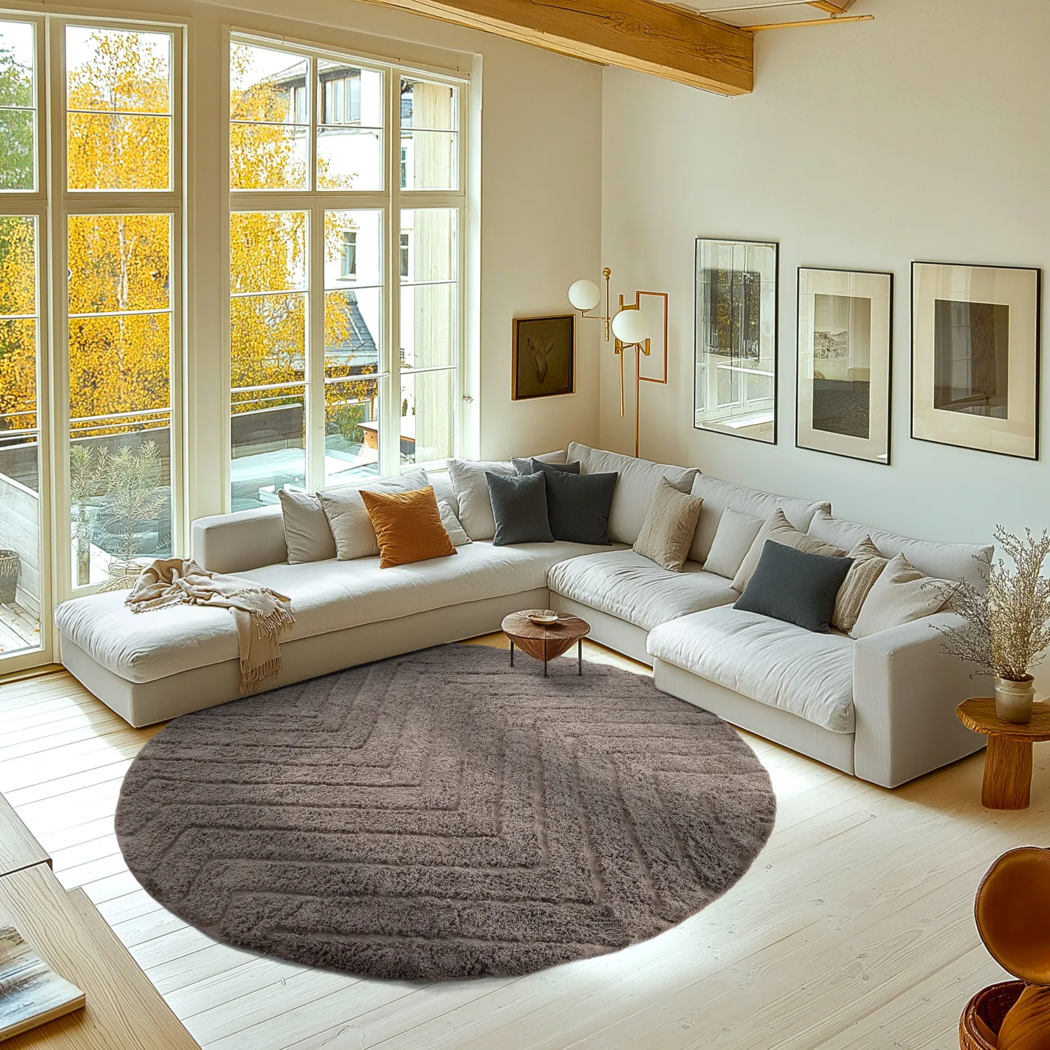 Round rug - Conara Natural Cotton Shaggy (taupe)