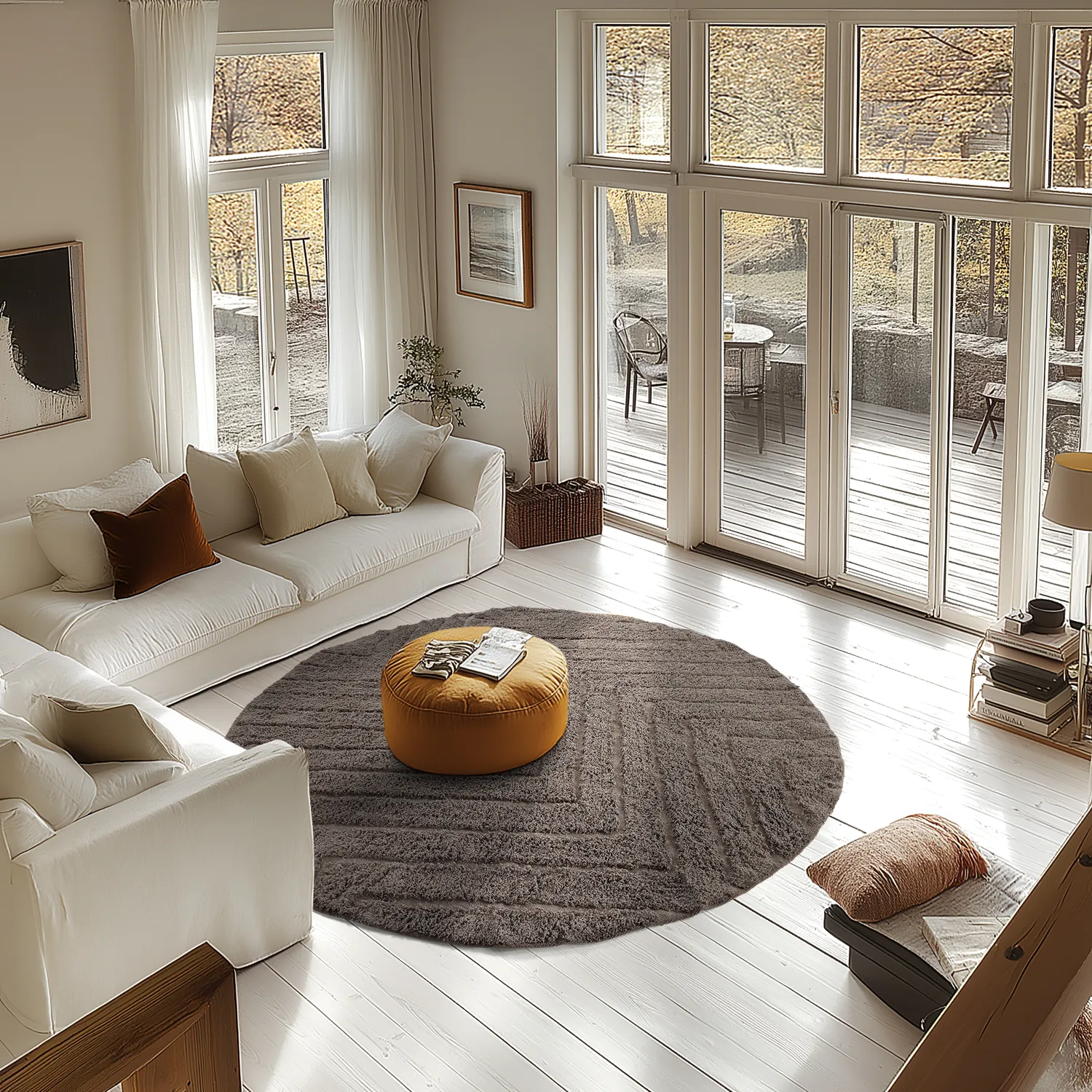 Round rug - Conara Natural Cotton Shaggy (taupe)