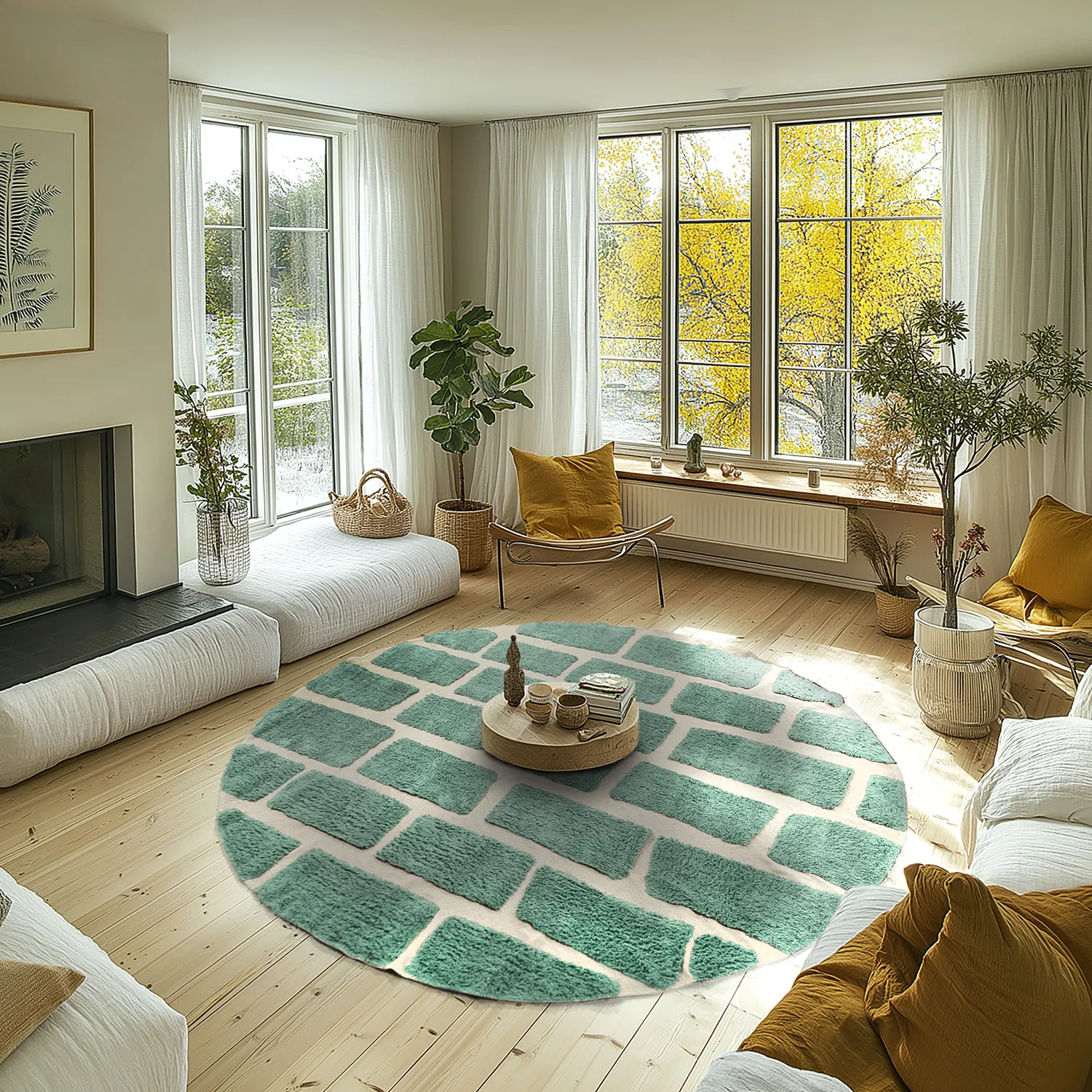Round rug - Cyrus Natural Cotton Shaggy (green)
