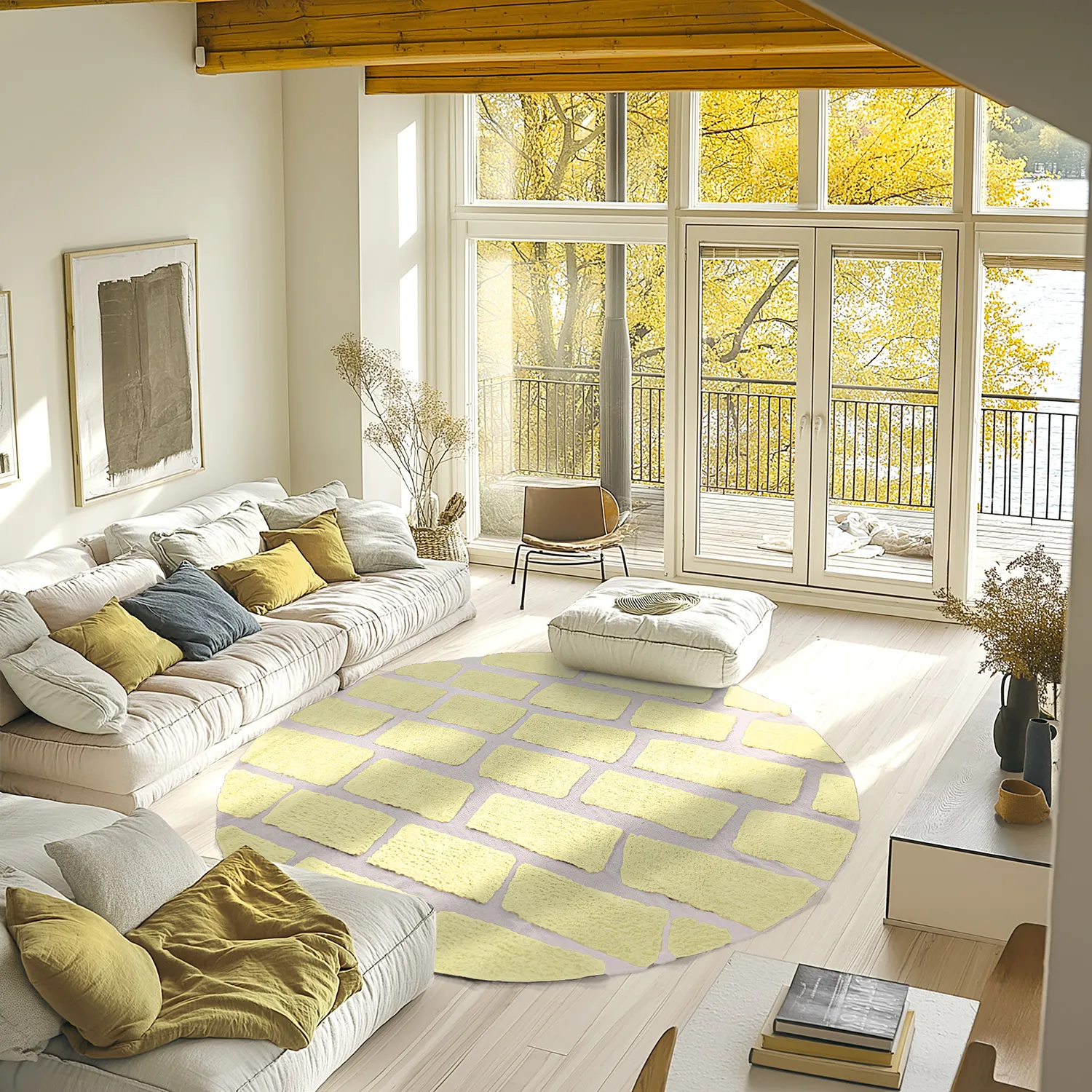 Round rug - Cyrus Natural Cotton Shaggy (yellow)