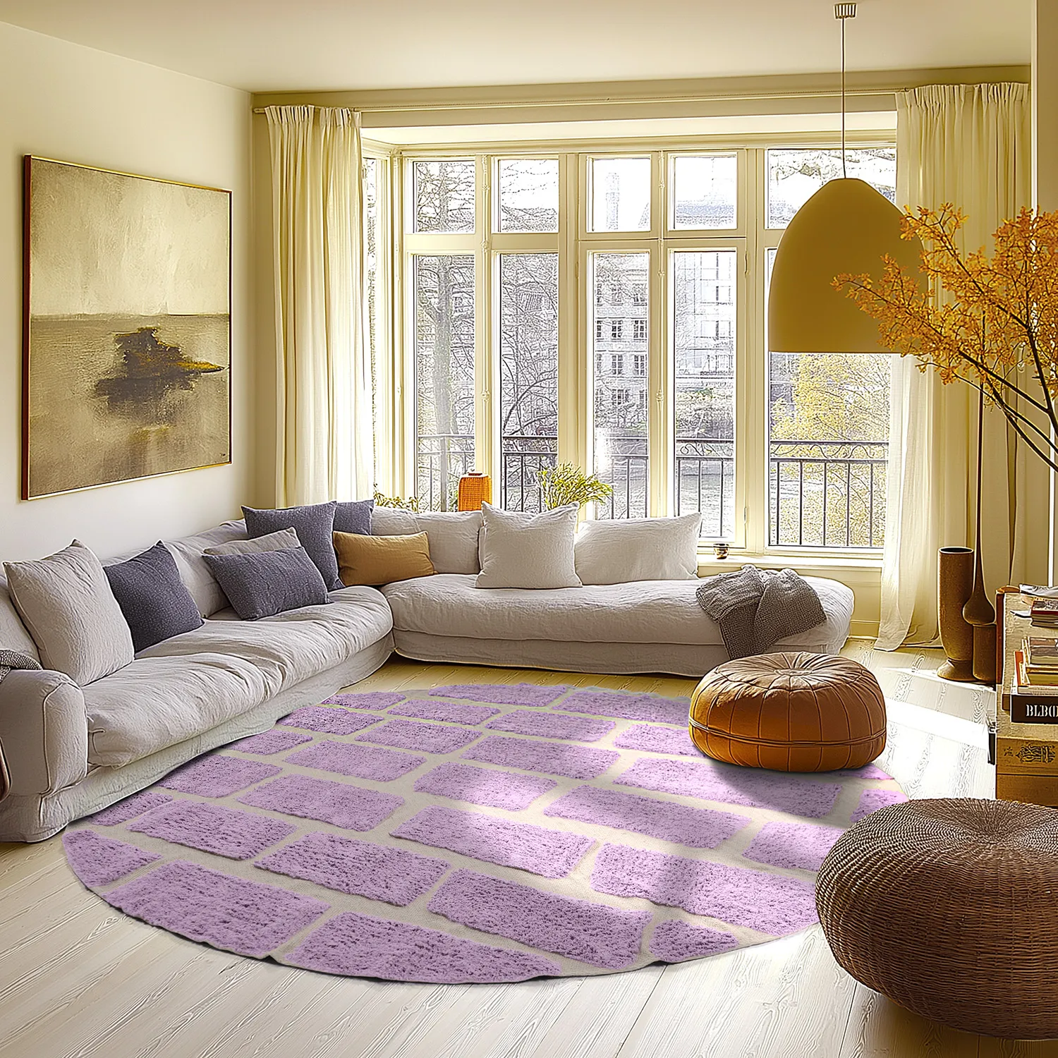 Round rug - Cyrus Natural Cotton Shaggy (purple)