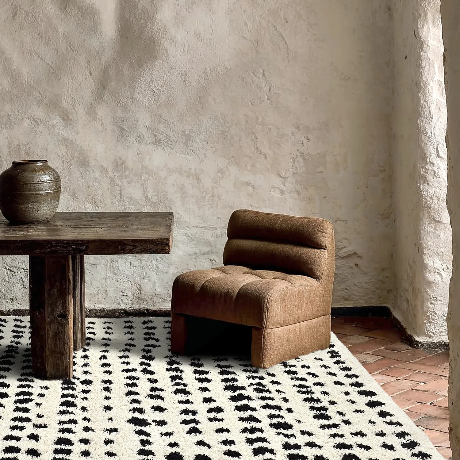 Shaggy rugs - Dotty (black/white)