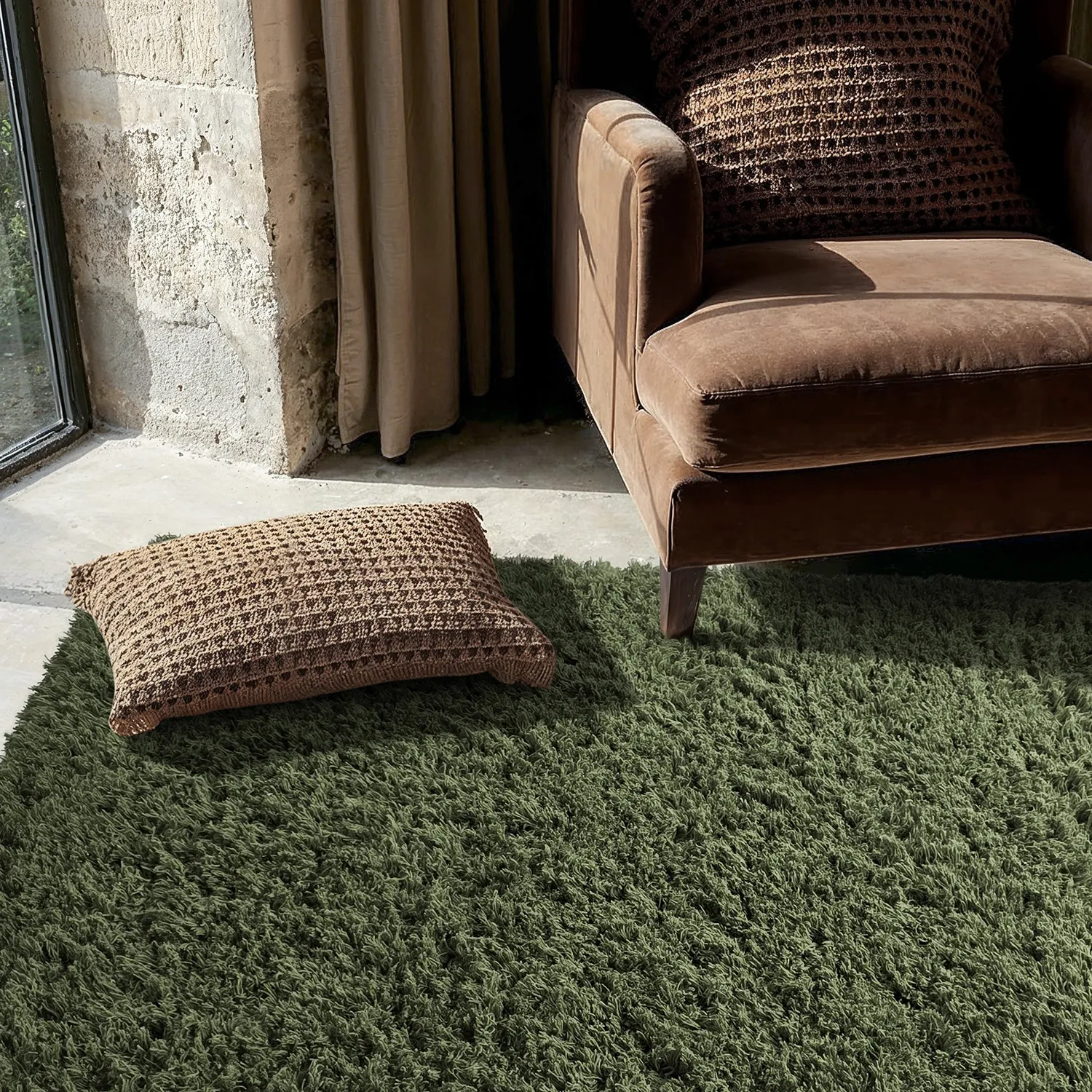 Shaggy rugs - Fassale Hand Woven Wool Shaggy (moss green)