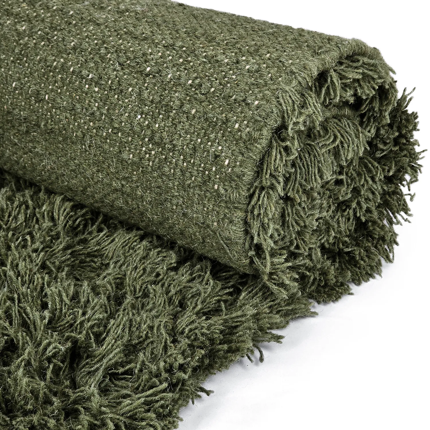 Shaggy rugs - Fassale Hand Woven Wool Shaggy (moss green)