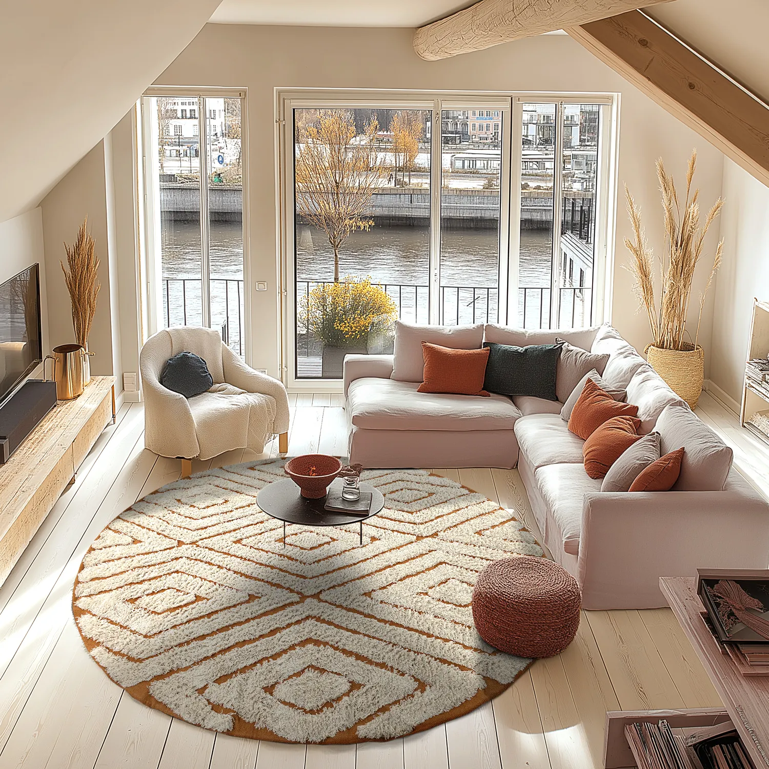 Round rug - Holwell Natural Cotton Shaggy (off white/brown)