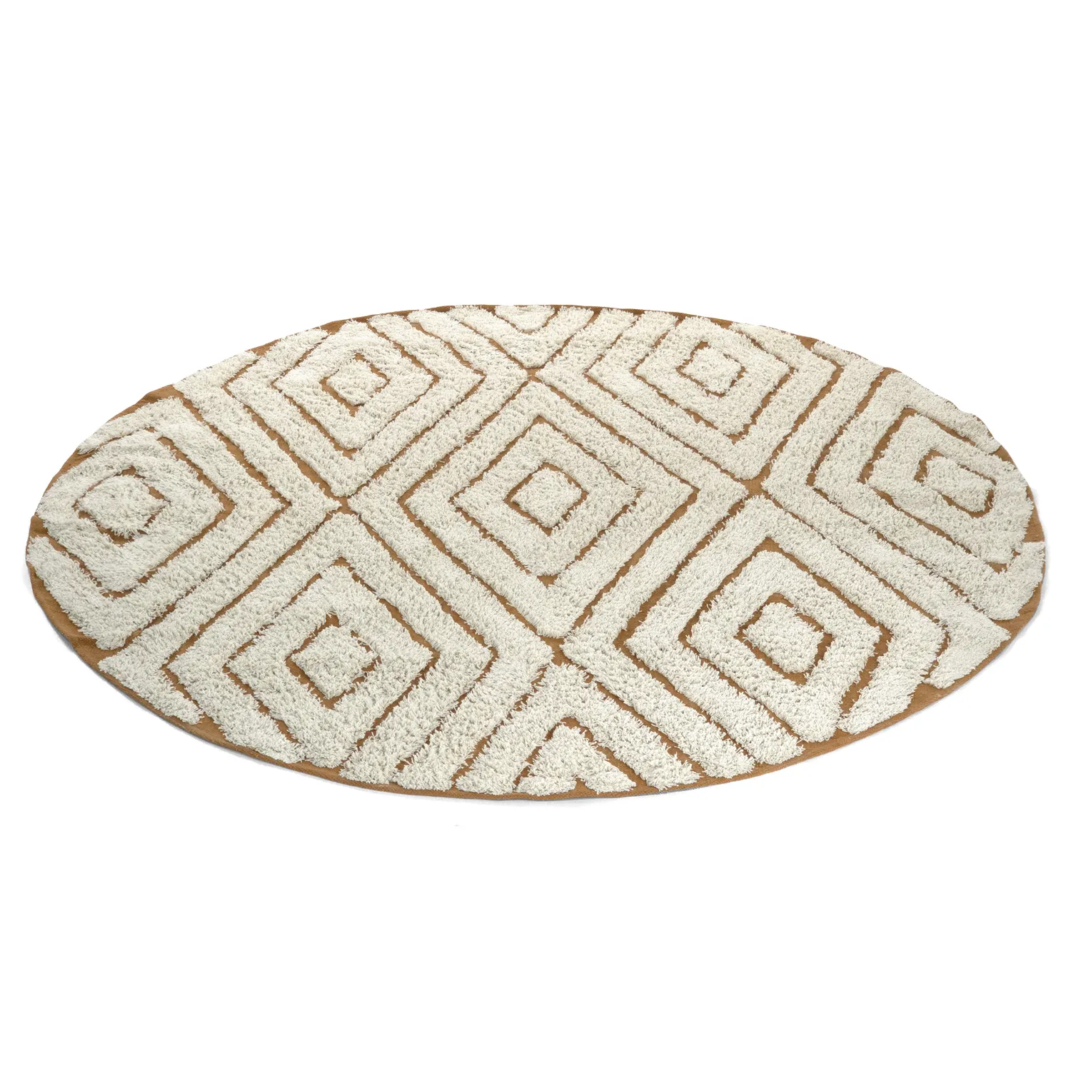 Round rug - Holwell Natural Cotton Shaggy (off white/brown)