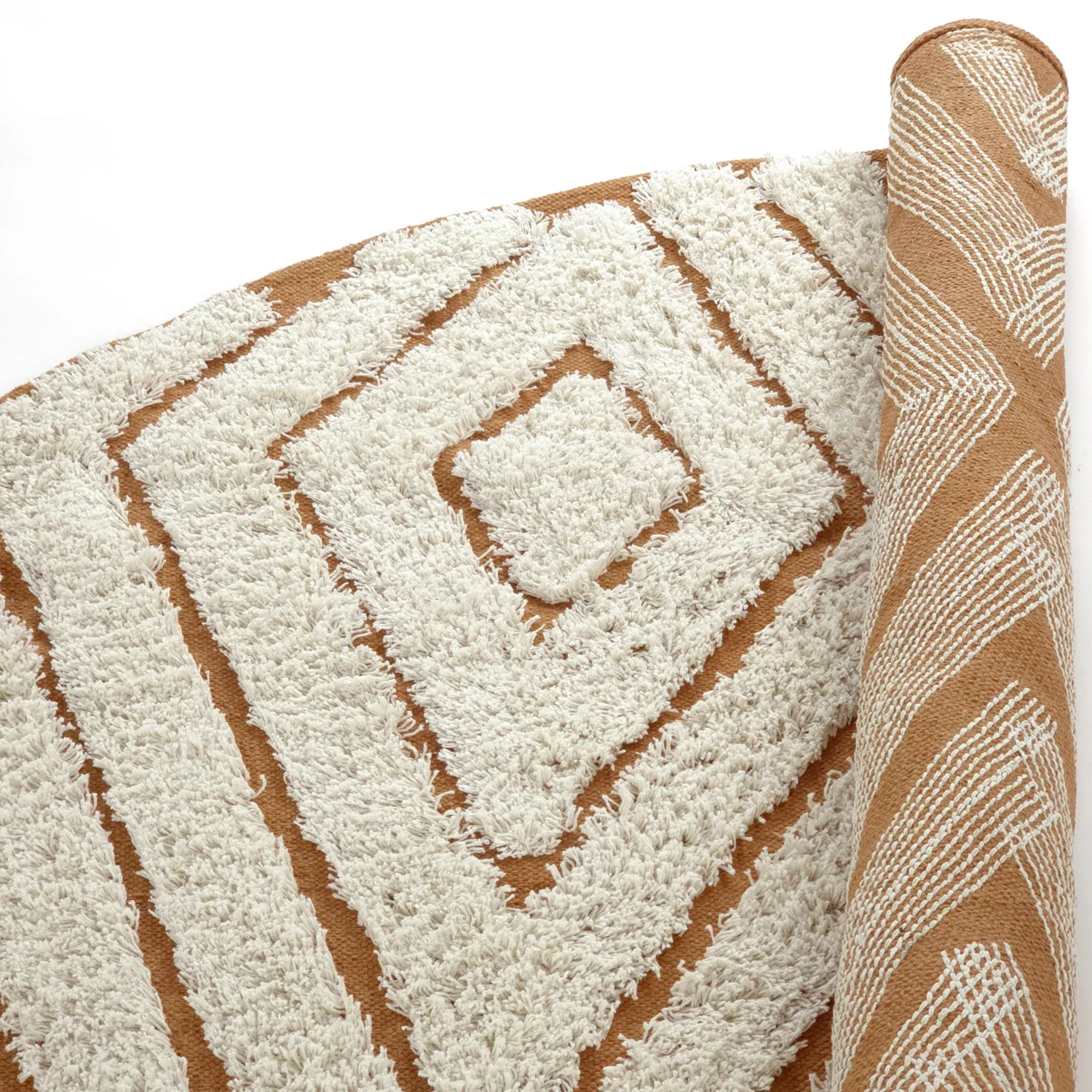 Round rug - Holwell Natural Cotton Shaggy (off white/brown)