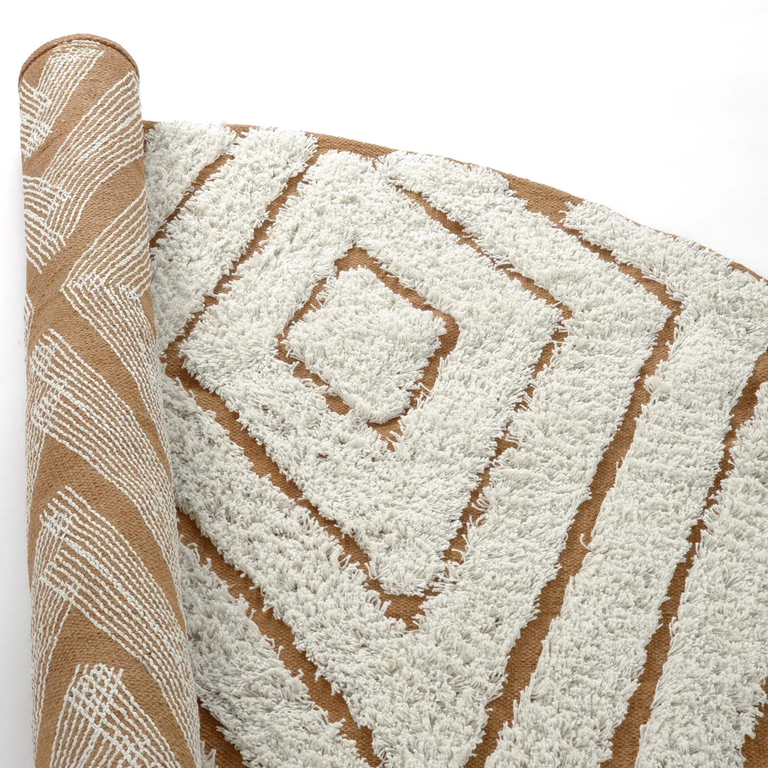 Round rug - Holwell Natural Cotton Shaggy (off white/brown)