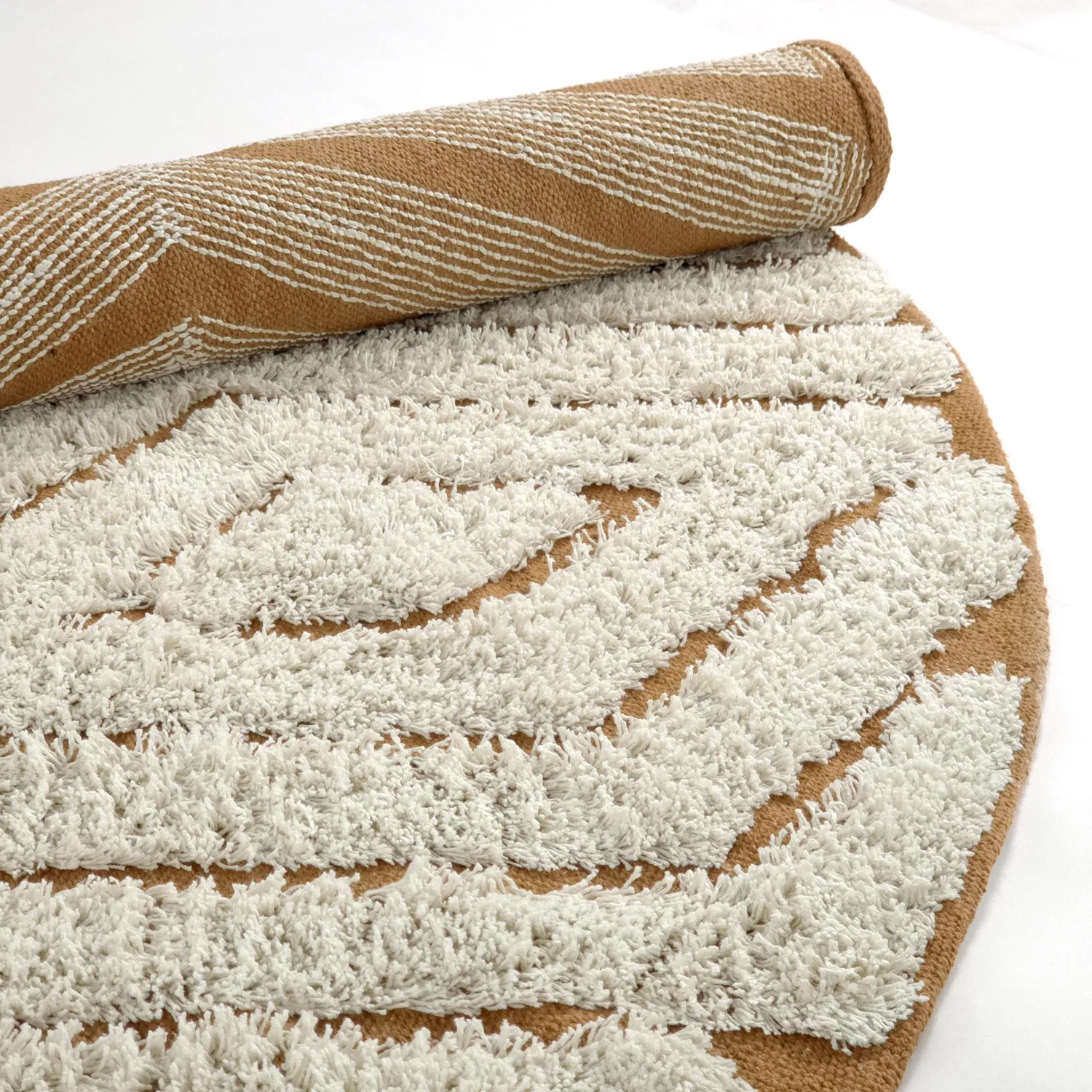 Round rug - Holwell Natural Cotton Shaggy (off white/brown)