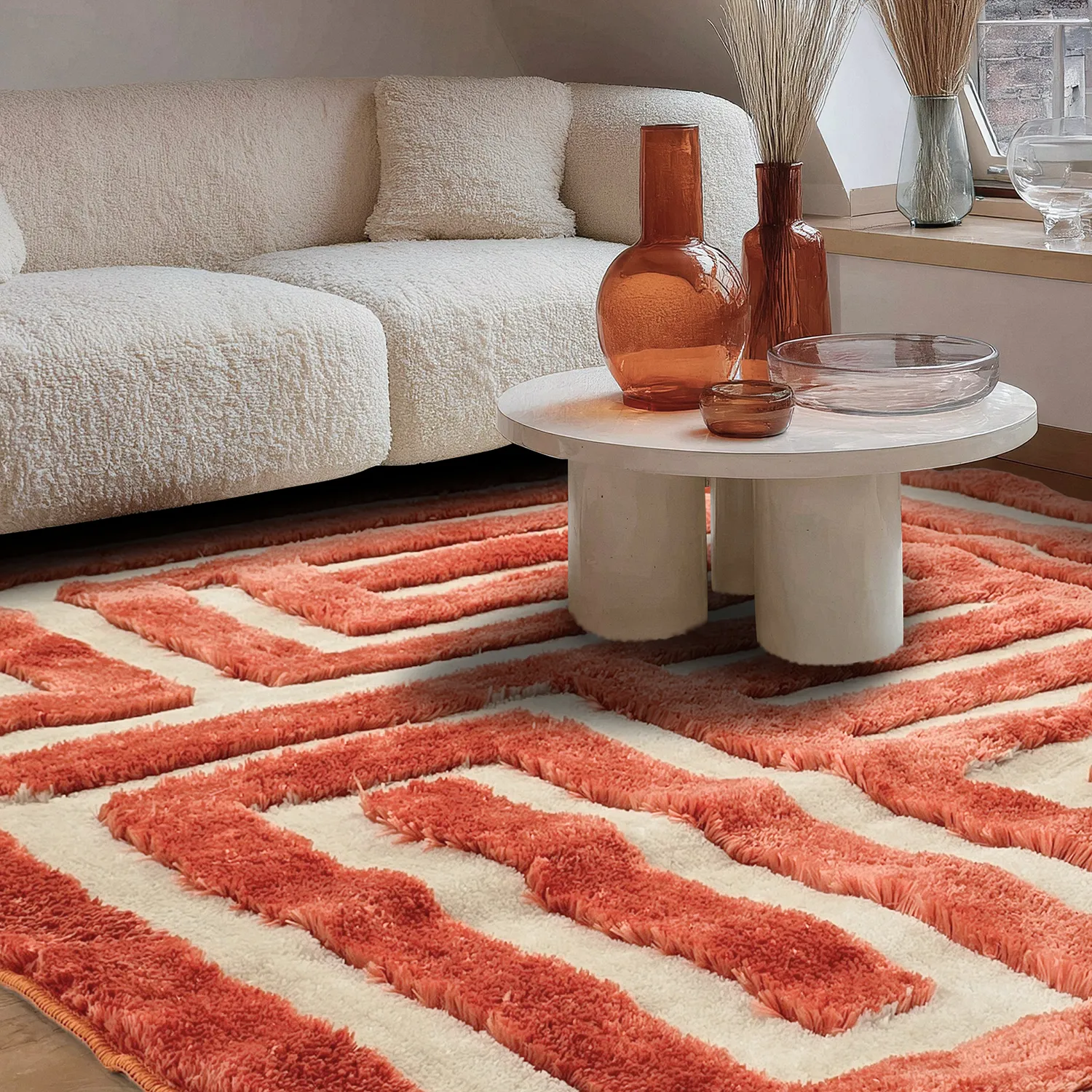 Shaggy rugs - Karbala (cream/red)