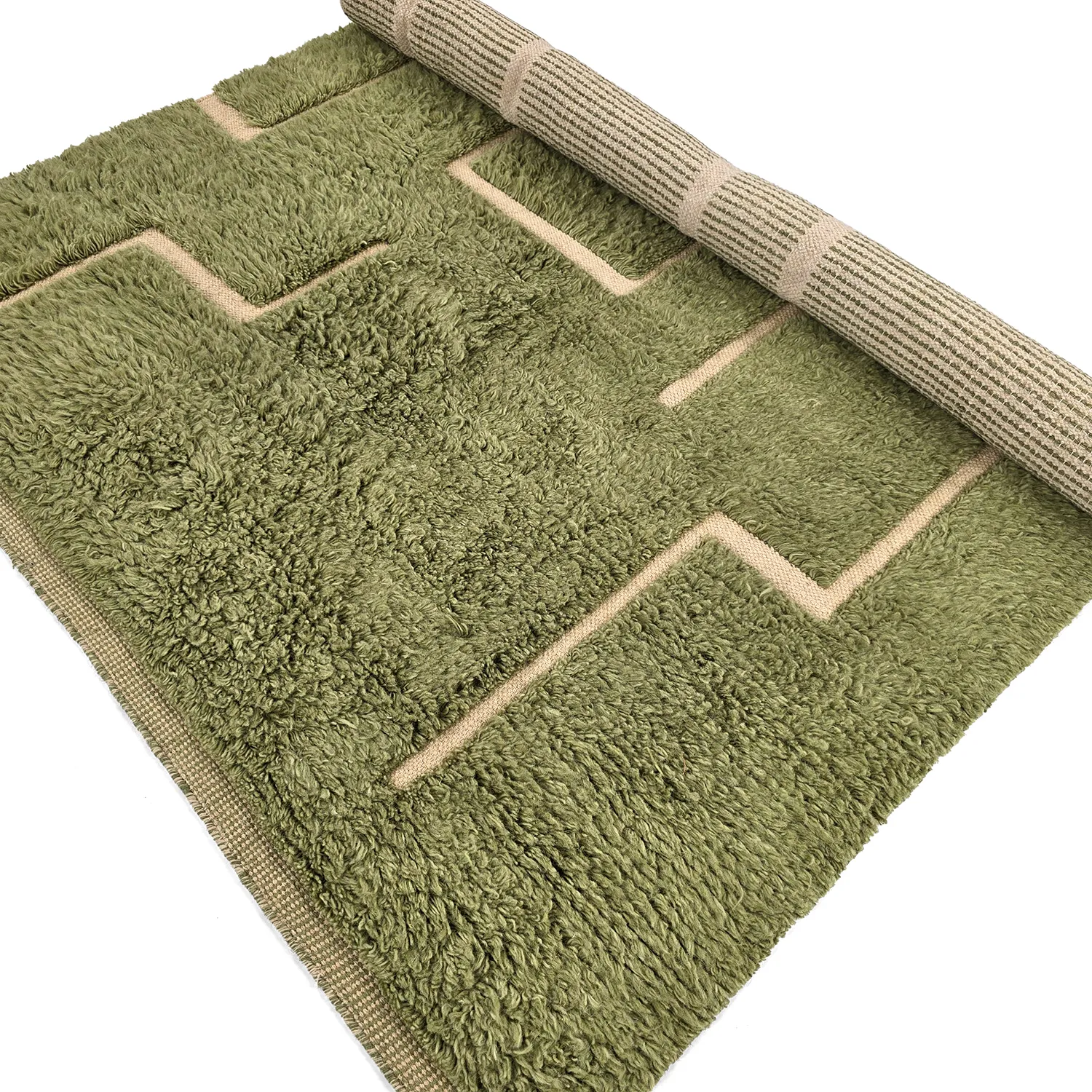 Shaggy rugs - Kiberg Hand Woven Wool Shaggy (green)