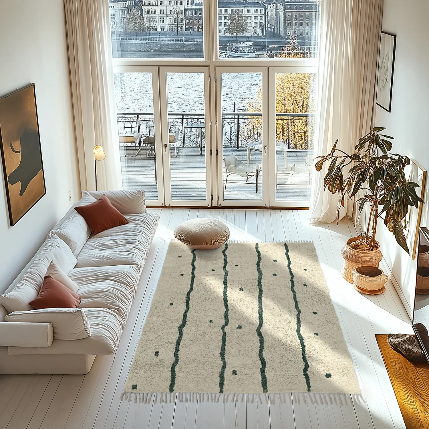 Shaggy rugs - Leora Natural Cotton Shaggy (beige/green)