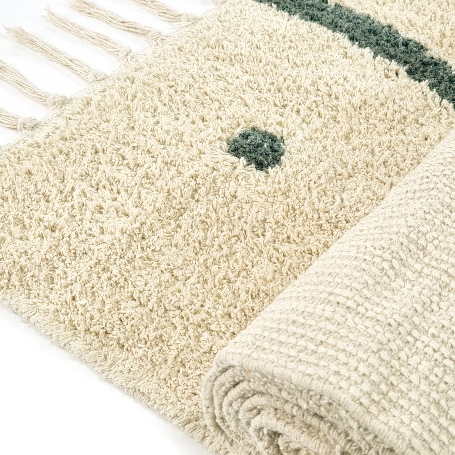 Shaggy rugs - Leora Natural Cotton Shaggy (beige/green)