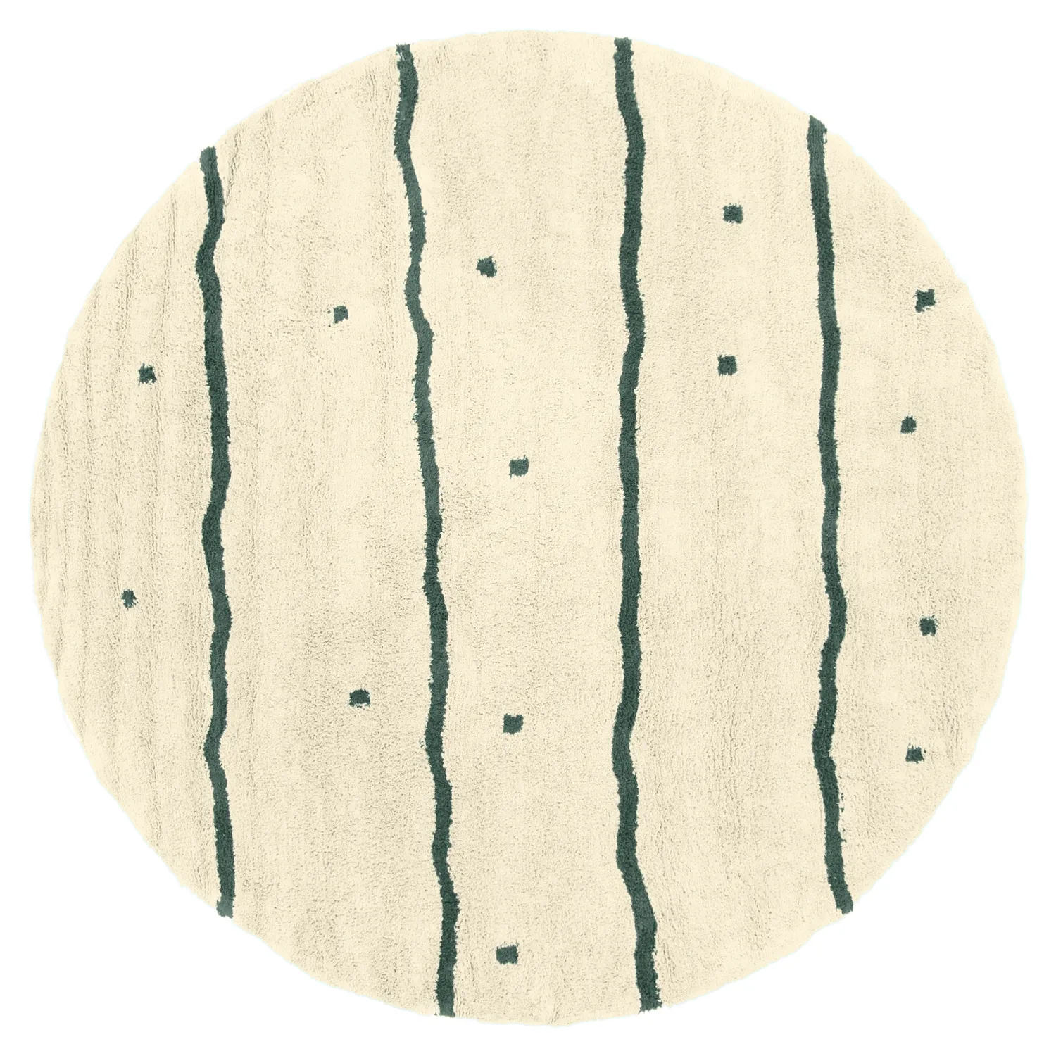 Round rug - Leora Natural Cotton Shaggy (beige/green)