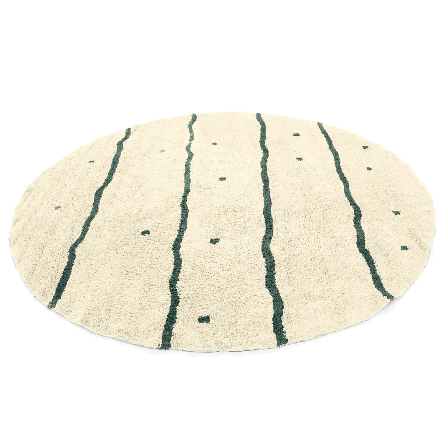 Round rug - Leora Natural Cotton Shaggy (beige/green)