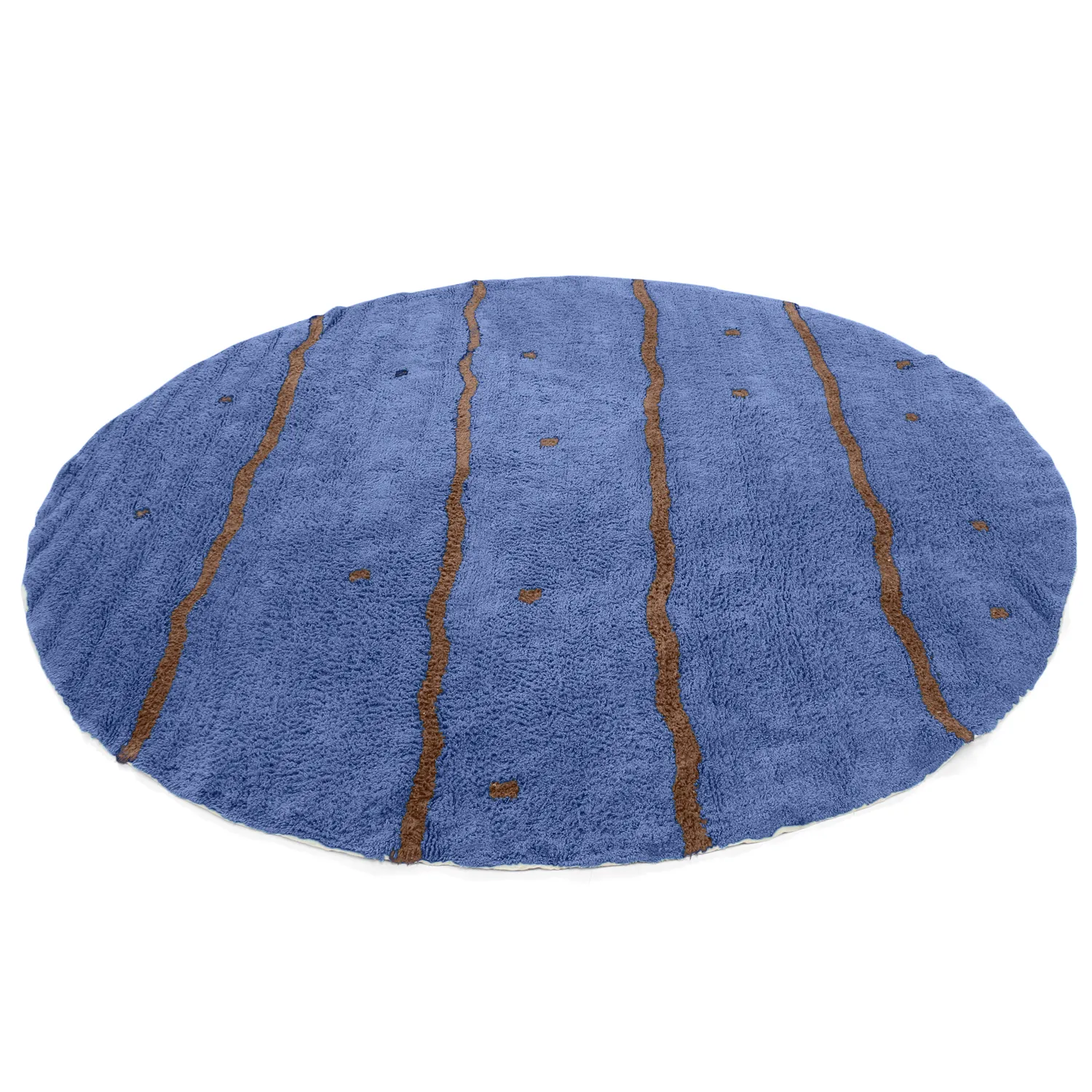 Round rug - Leora Natural Cotton Shaggy (blue/brown)