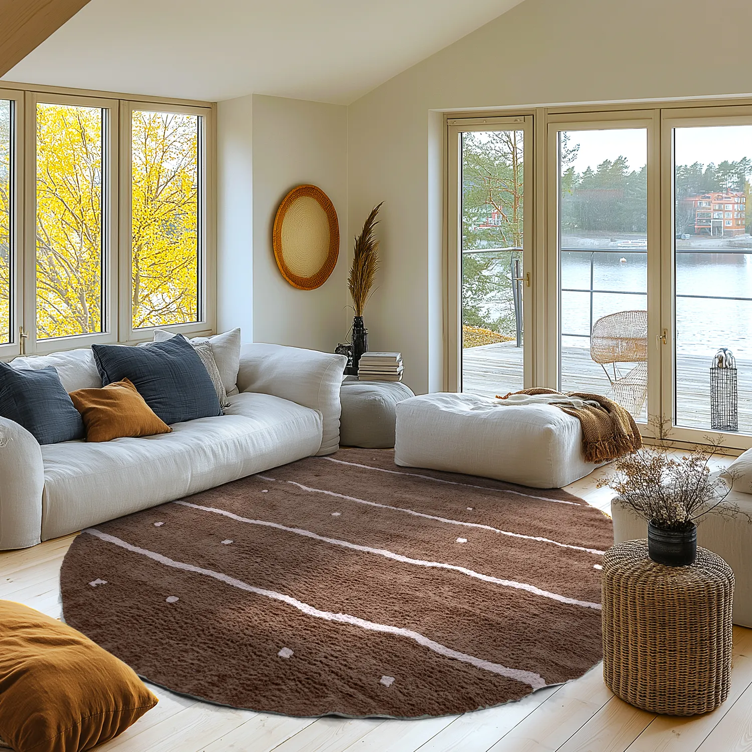 Round rug - Leora Natural Cotton Shaggy (brown/purple)
