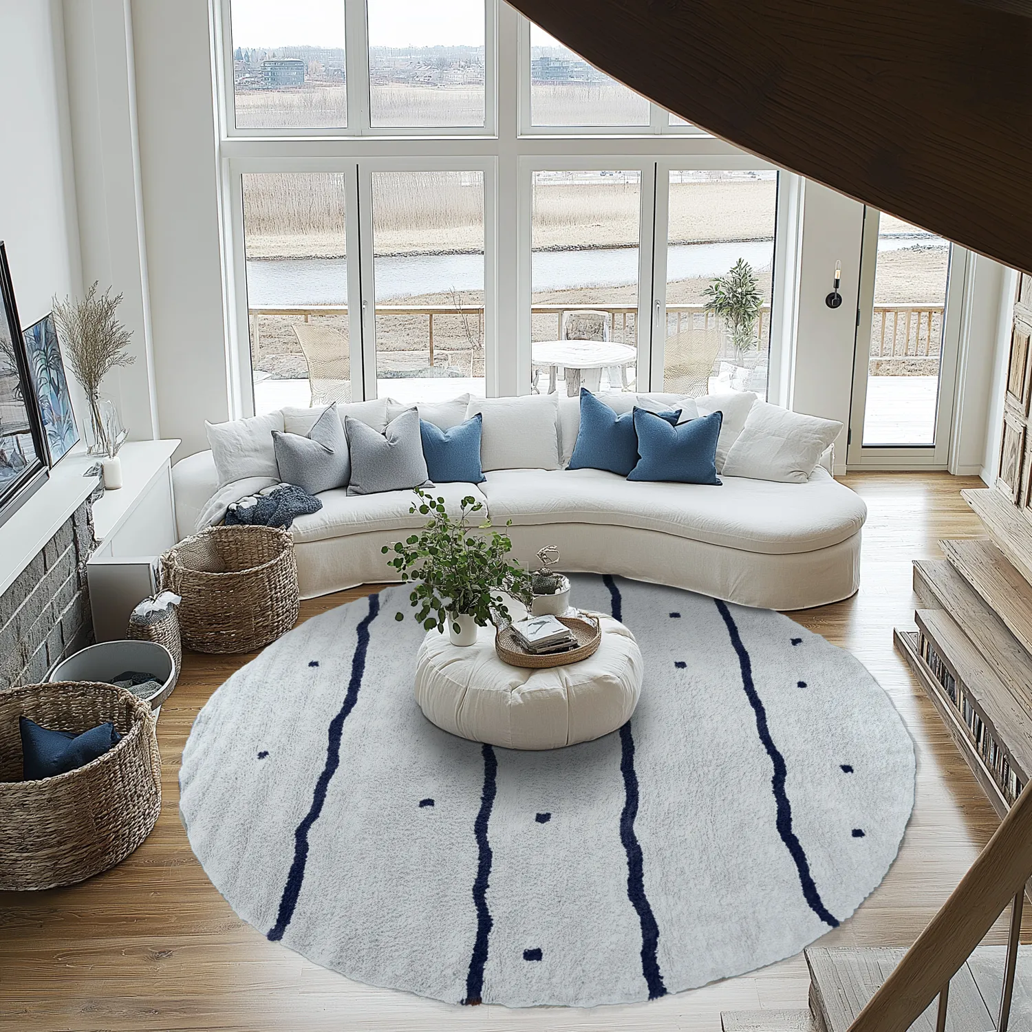 Round rug - Leora Natural Cotton Shaggy (grey/blue)