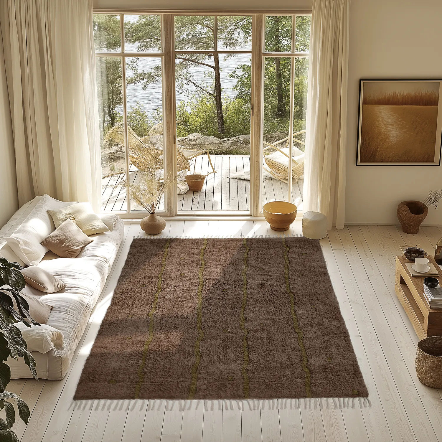 Shaggy rugs - Leora Natural Cotton Shaggy (brown/olive)