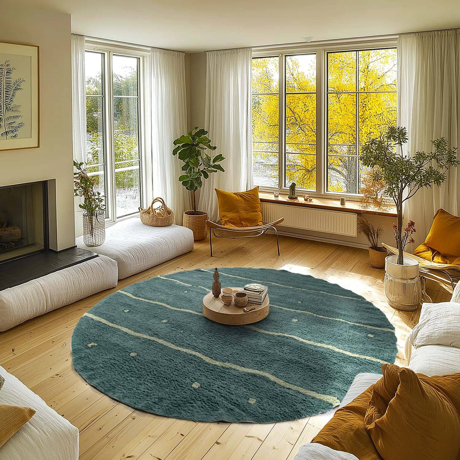 Round rug - Leora Natural Cotton Shaggy (green)