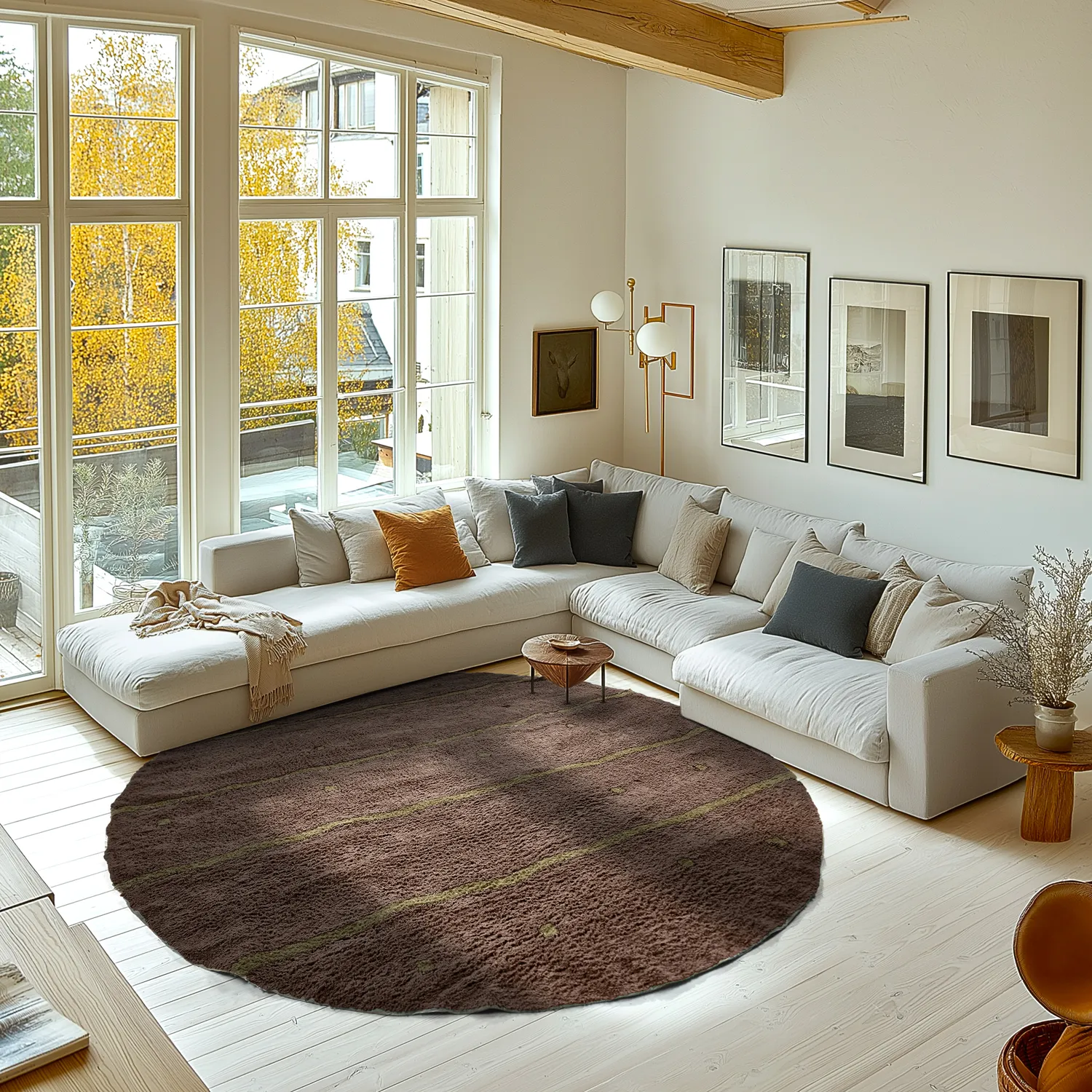 Round rug - Leora Natural Cotton Shaggy (brown/olive)