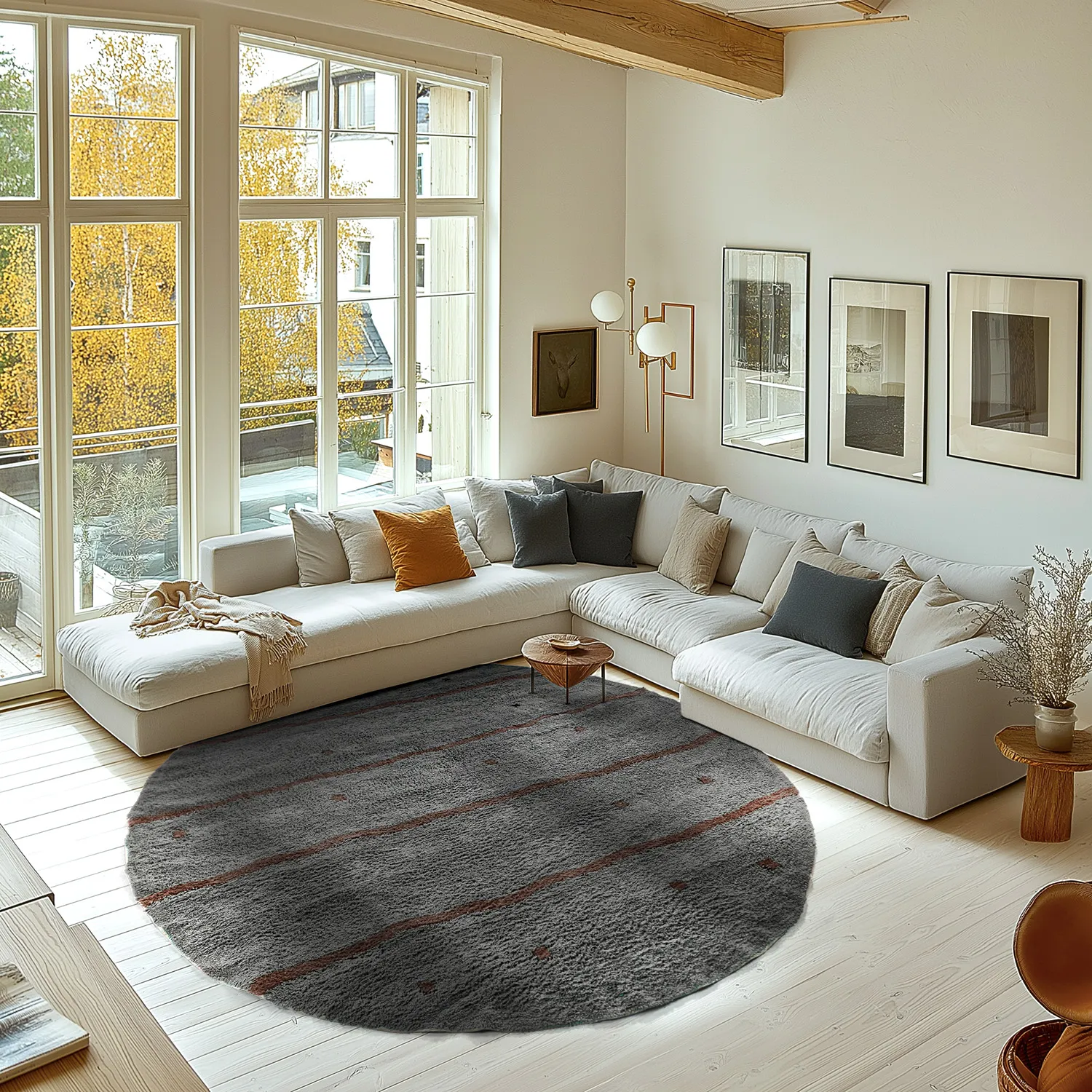 Round rug - Leora Natural Cotton Shaggy (black/brown)